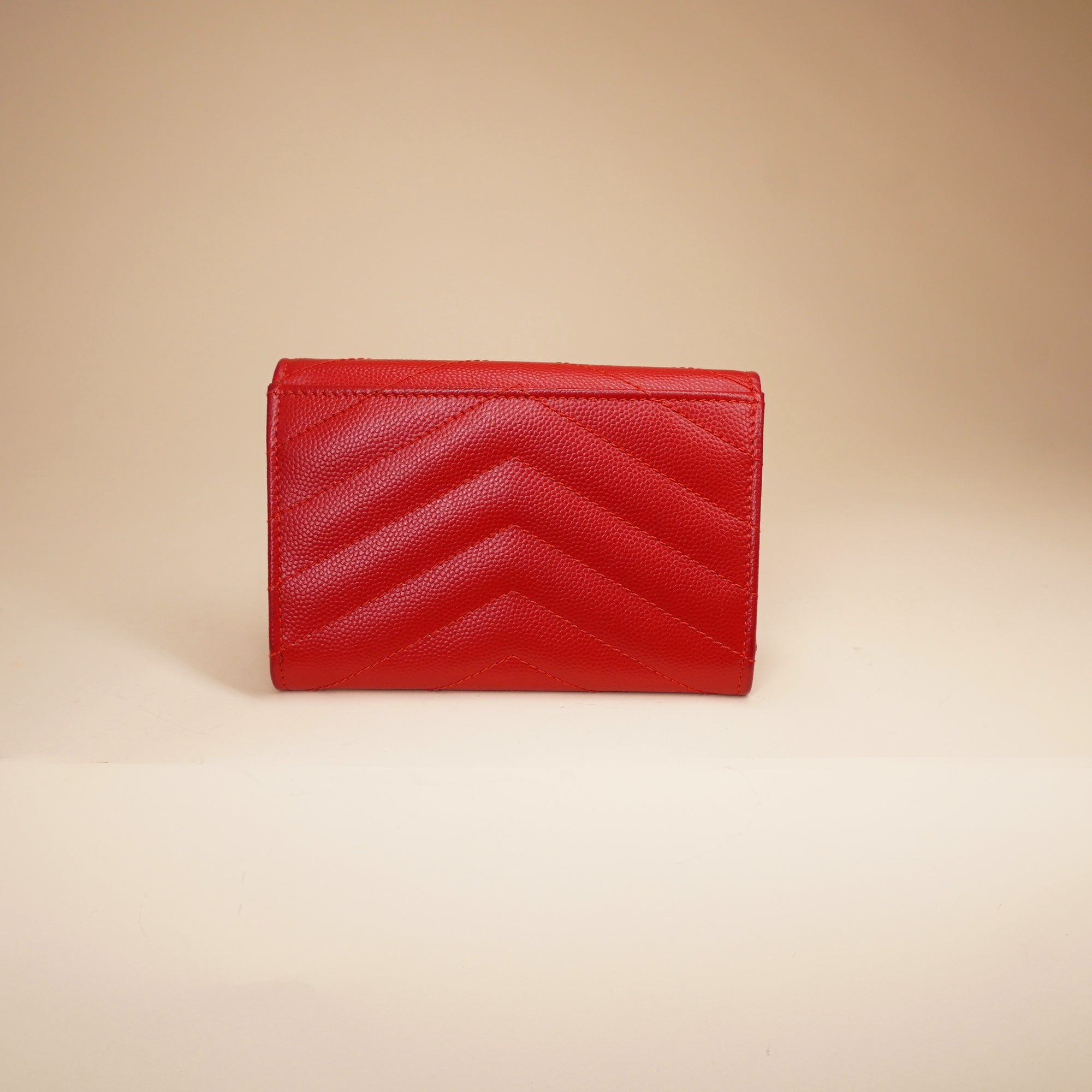PRE-OWNED Grain De Poudre Matelasse Chevron Small Monogram Envelope Wallet Opyum Red