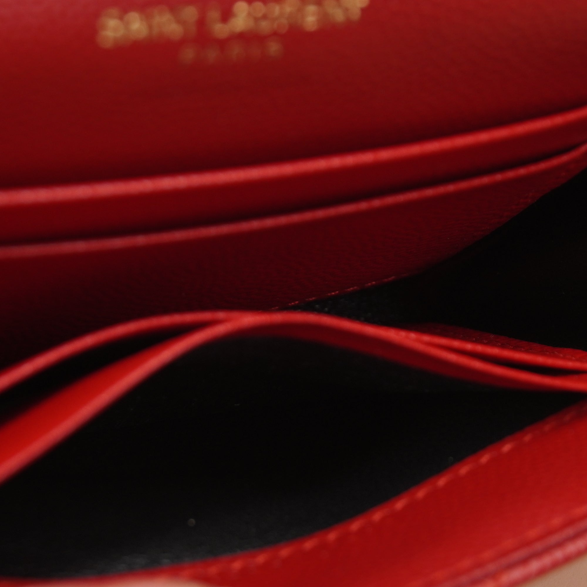 PRE-OWNED Grain De Poudre Matelasse Chevron Small Monogram Envelope Wallet Opyum Red