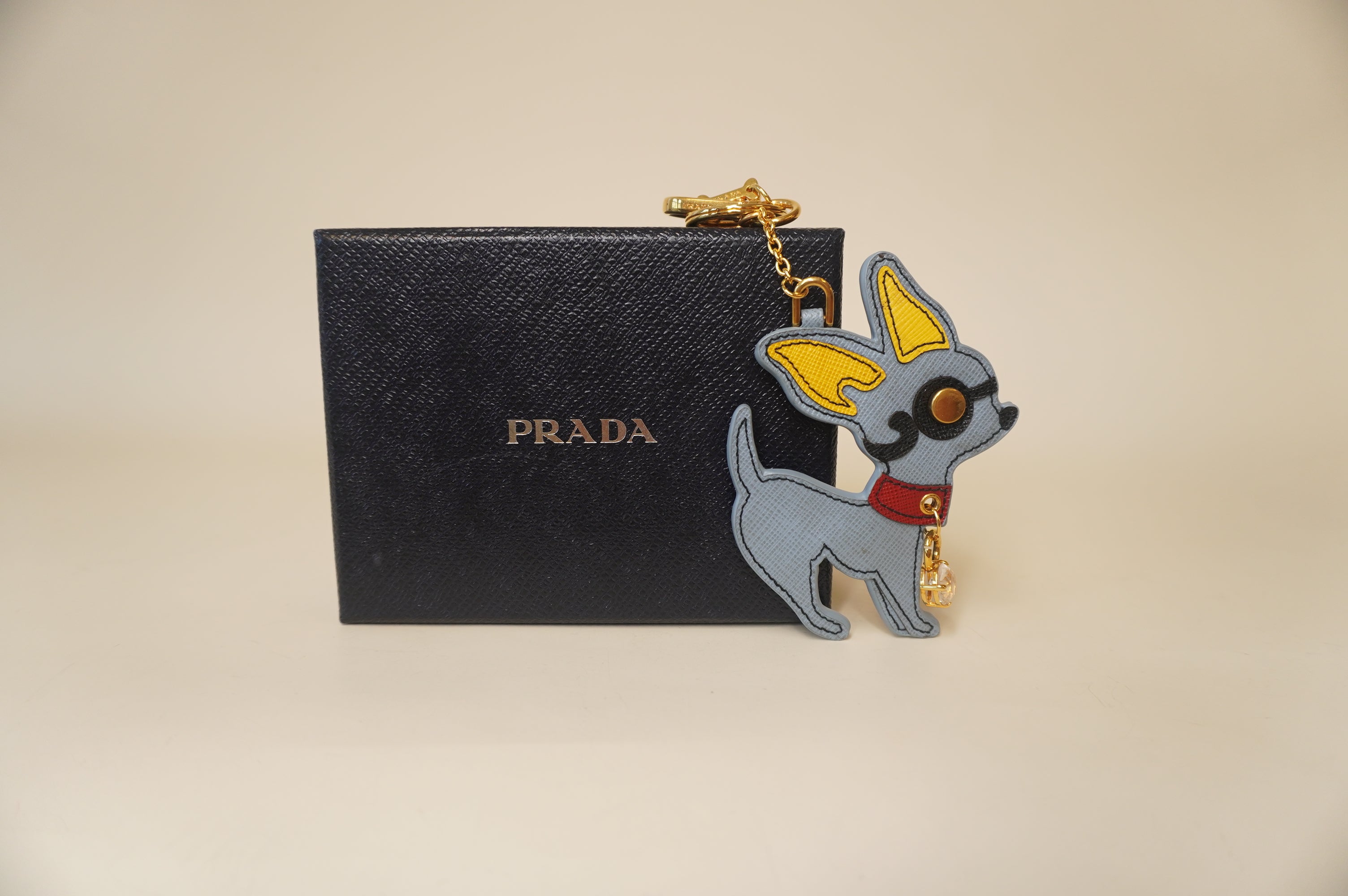 PRE-OWNED Doggy Pet Blue Saffiano Bag Charm