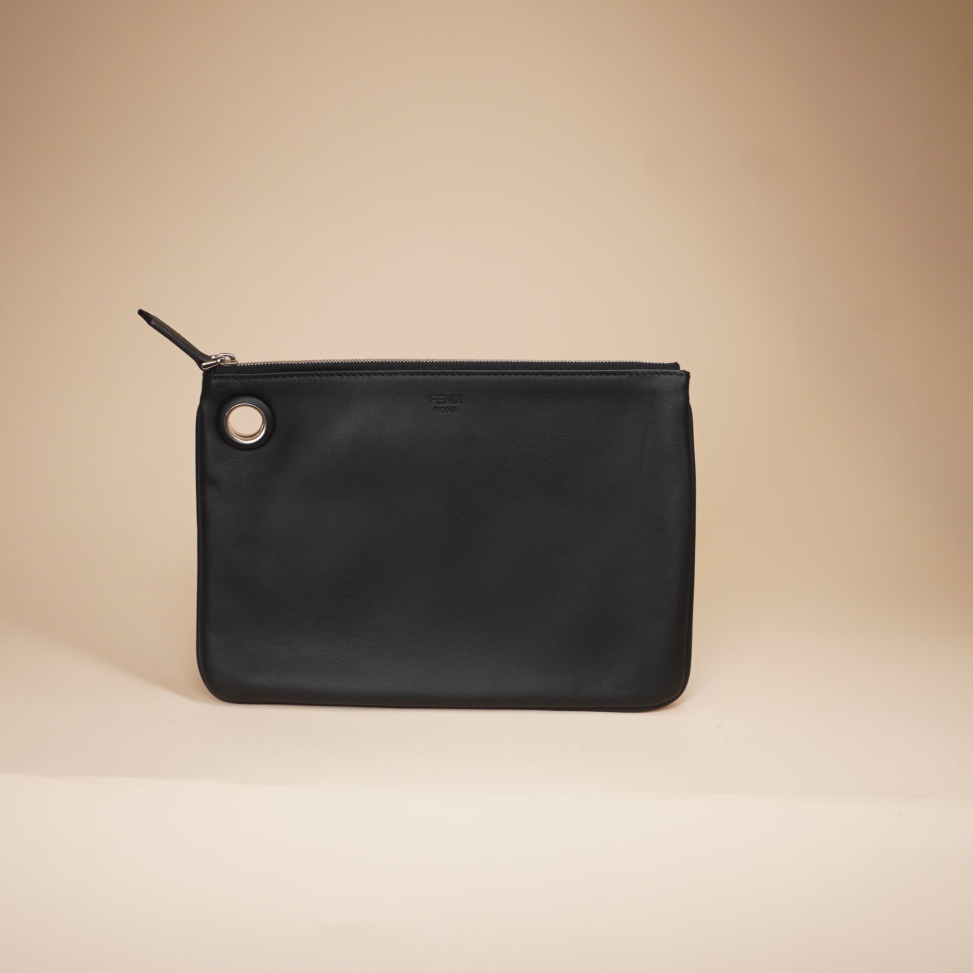PRE-OWNED FF Triplette Pouch Set Calfskin with Zucca Velvet