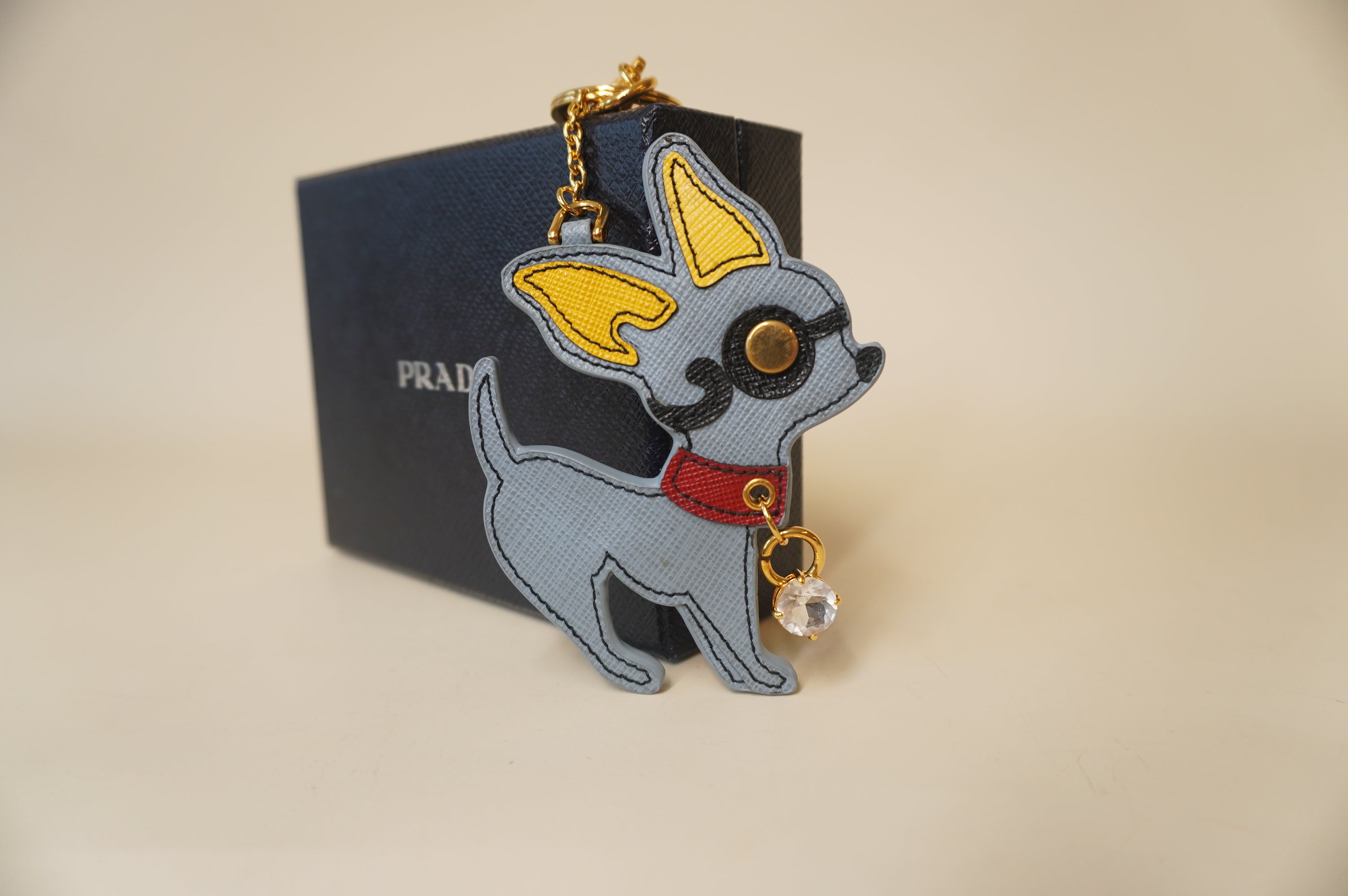 PRE-OWNED Doggy Pet Blue Saffiano Bag Charm