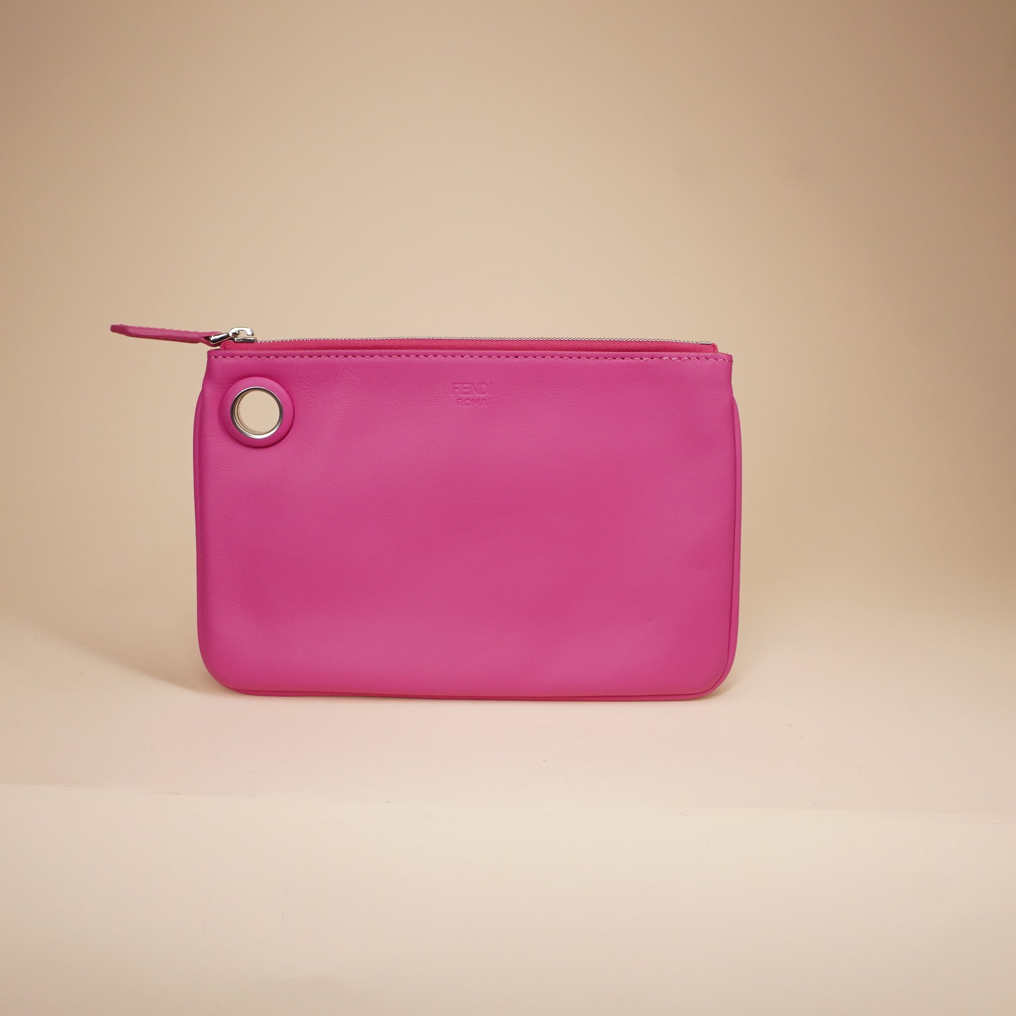PRE-OWNED FF Triplette Pouch Set Calfskin with Zucca Velvet