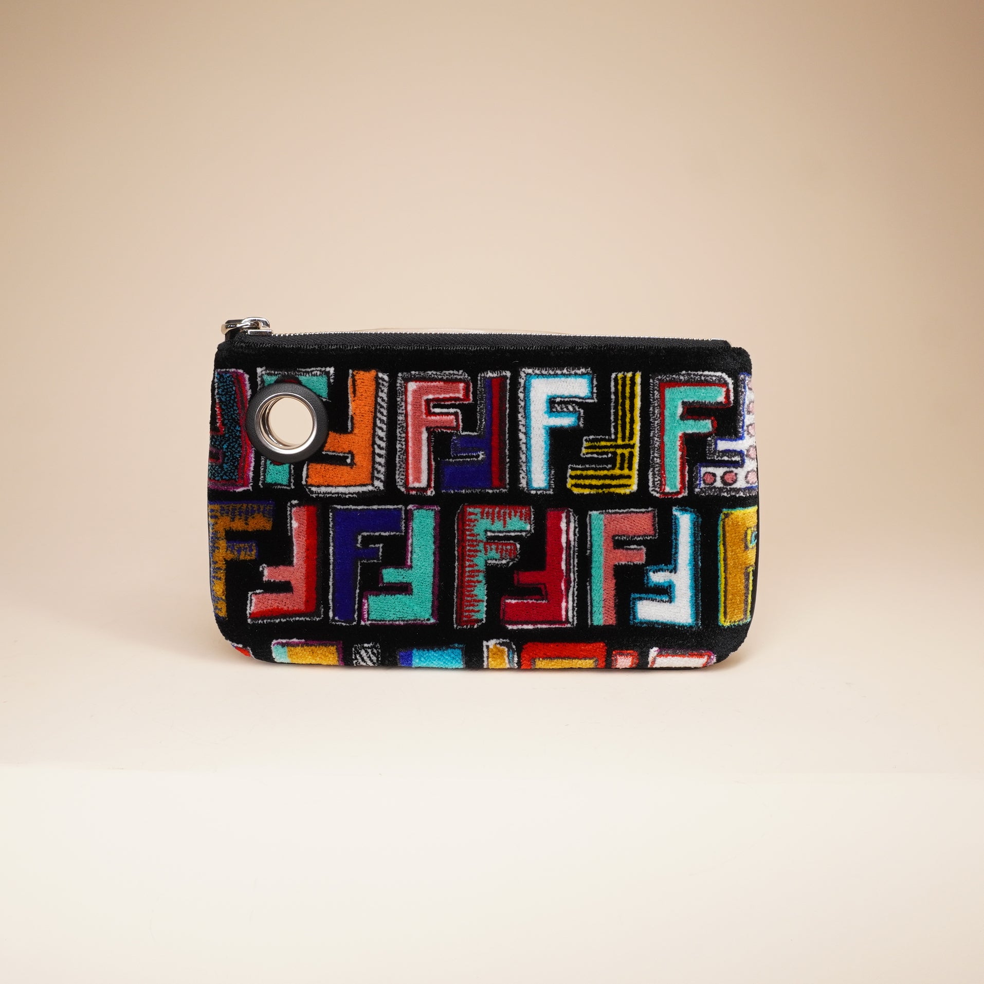 PRE-OWNED FF Triplette Pouch Set Calfskin with Zucca Velvet