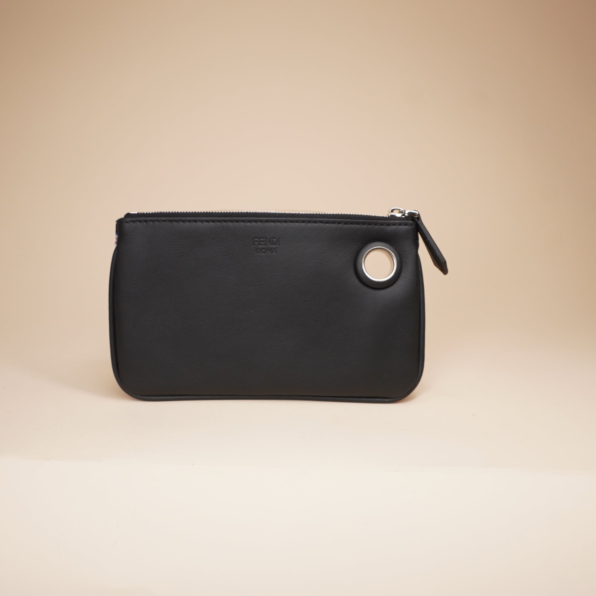 PRE-OWNED FF Triplette Pouch Set Calfskin with Zucca Velvet