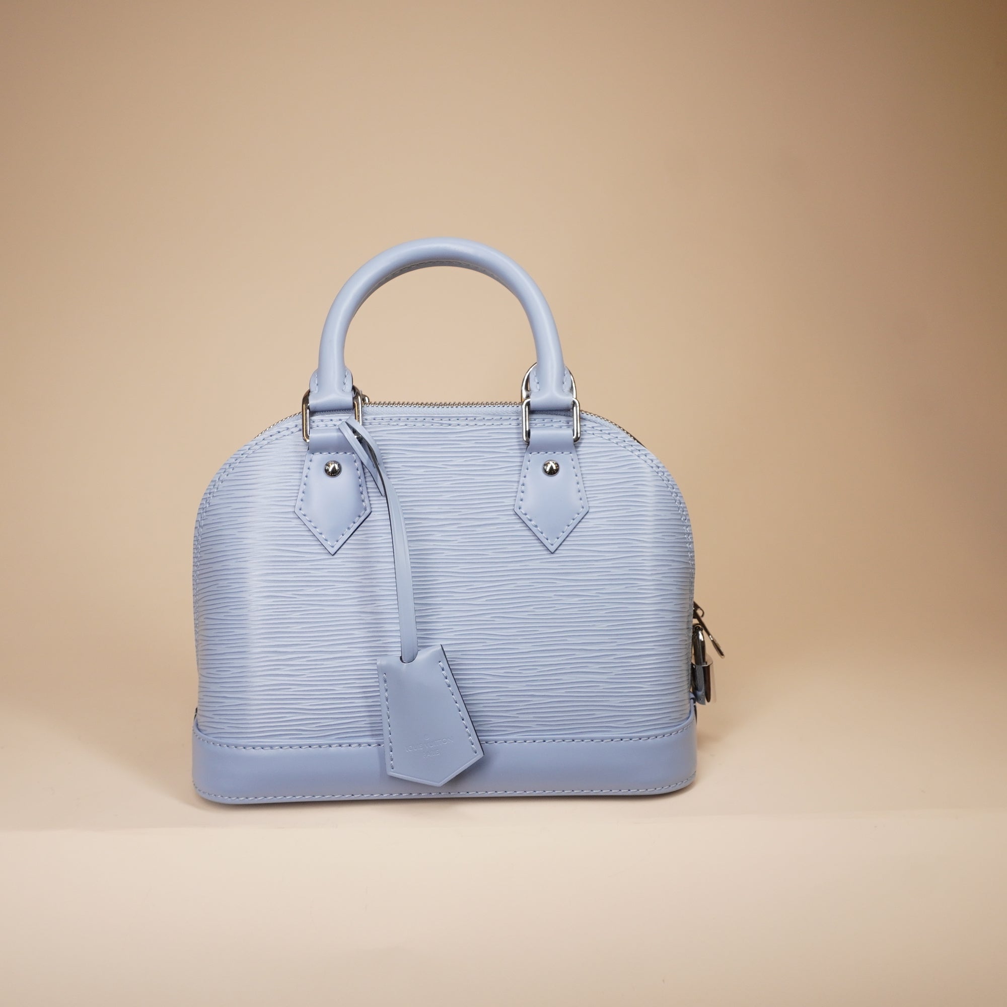 PRE-OWNED LV Bleu Nuage Epi Leather Alma BB Bag with Jacquard Strap
