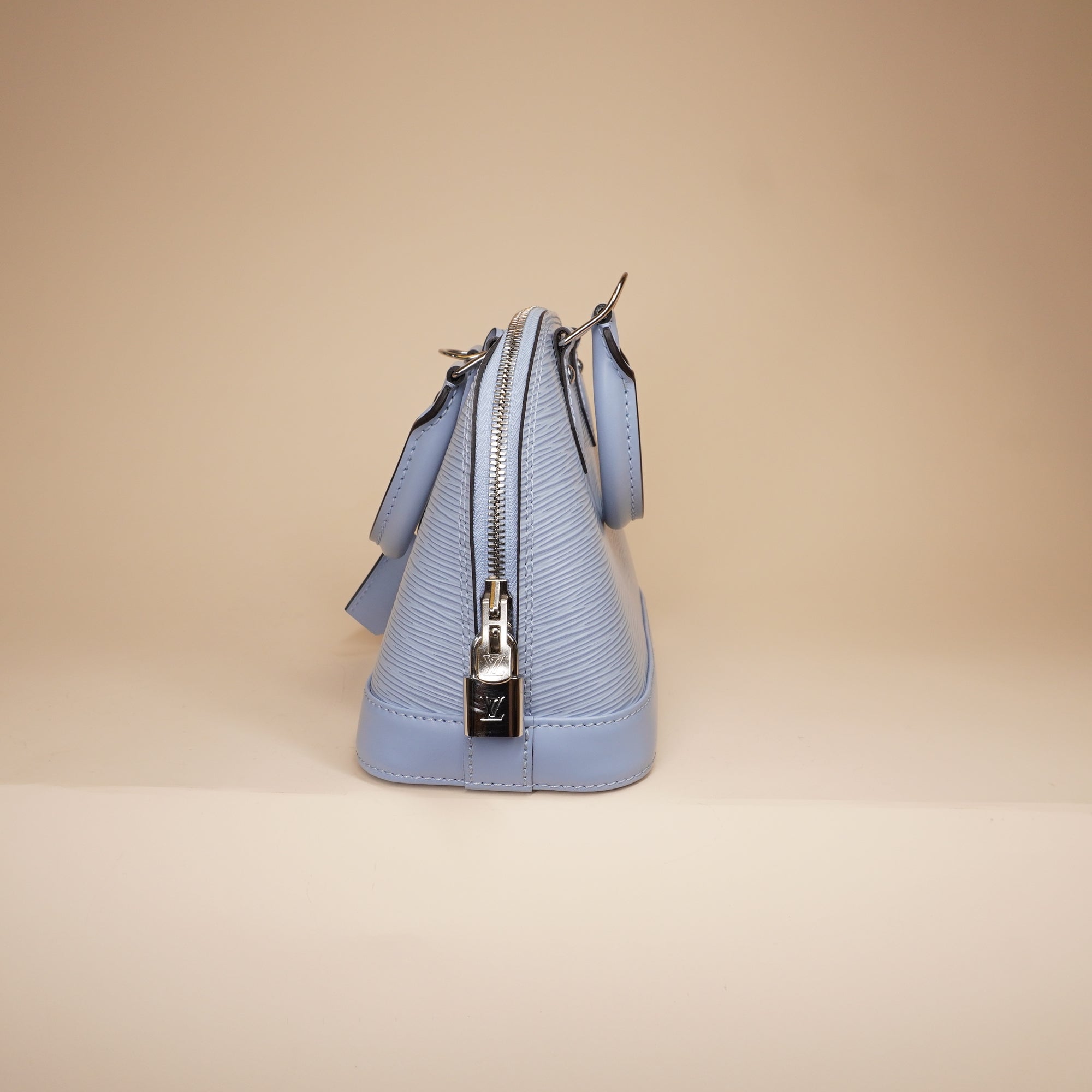 PRE-OWNED LV Bleu Nuage Epi Leather Alma BB Bag with Jacquard Strap