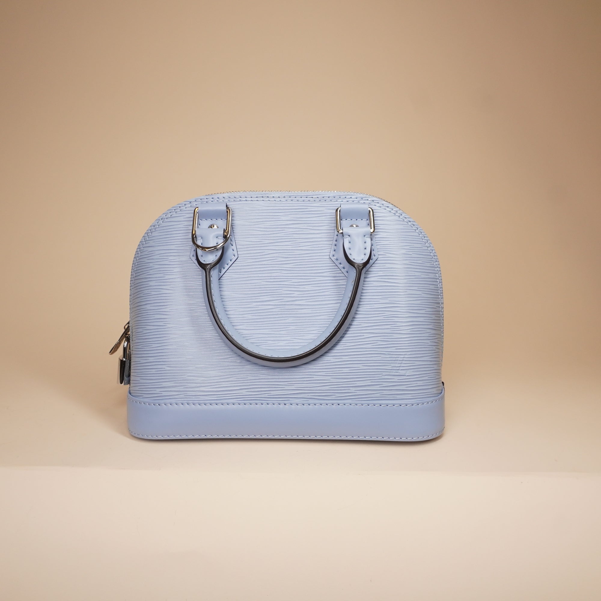 PRE-OWNED LV Bleu Nuage Epi Leather Alma BB Bag with Jacquard Strap