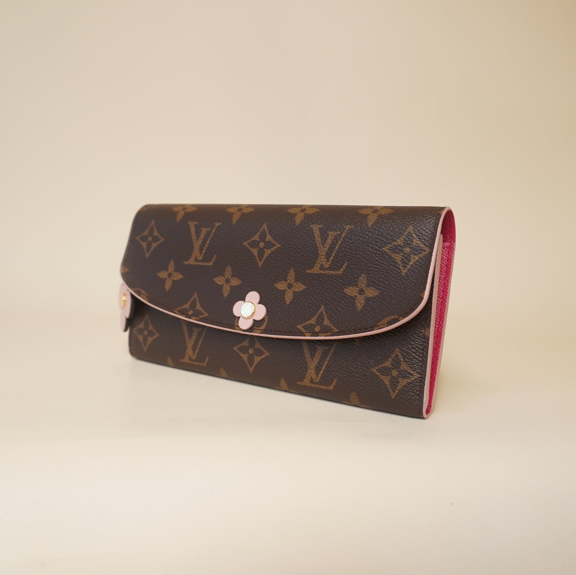 PRE-OWNED LV Monogram Bloom Flower Emilie Wallet Fuchsia