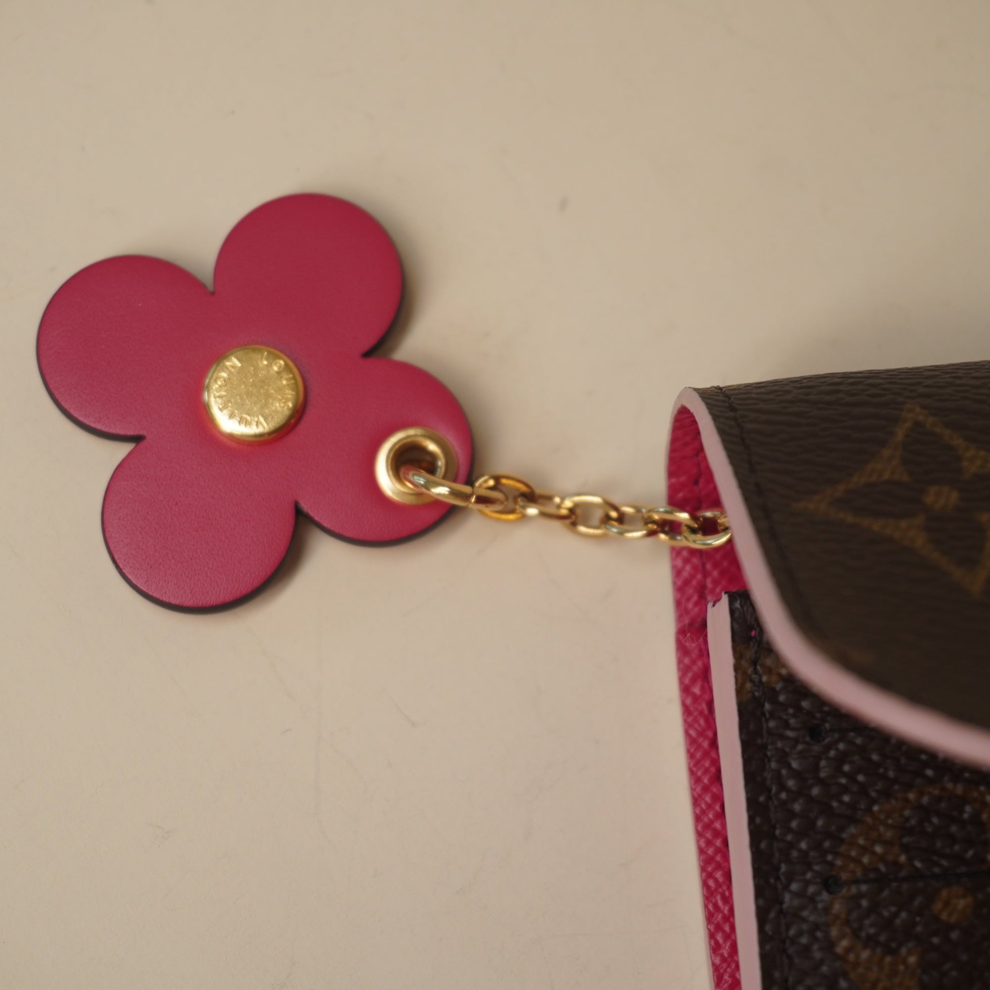 PRE-OWNED LV Monogram Bloom Flower Emilie Wallet Fuchsia