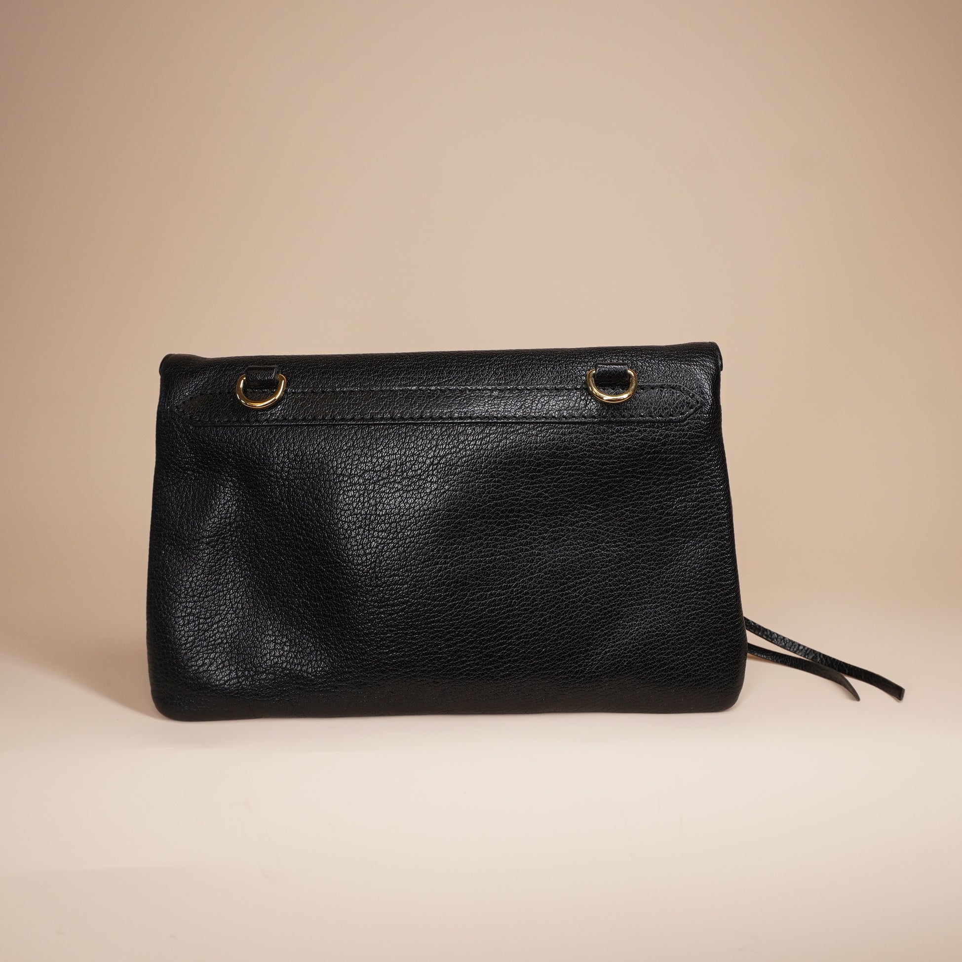 PRE-OWNED Chevre Gold Metallic Edge Hardware Envelope Clutch Black