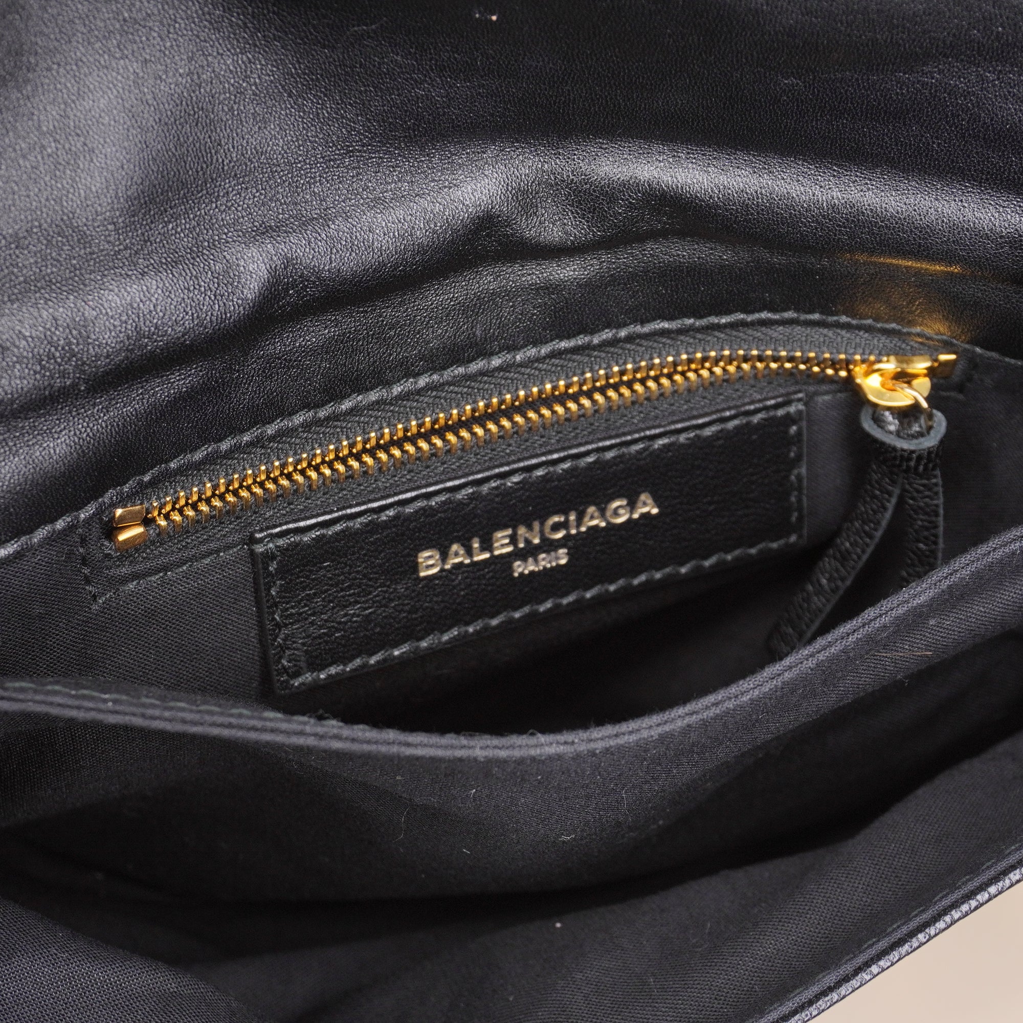 PRE-OWNED Chevre Gold Metallic Edge Hardware Envelope Clutch Black