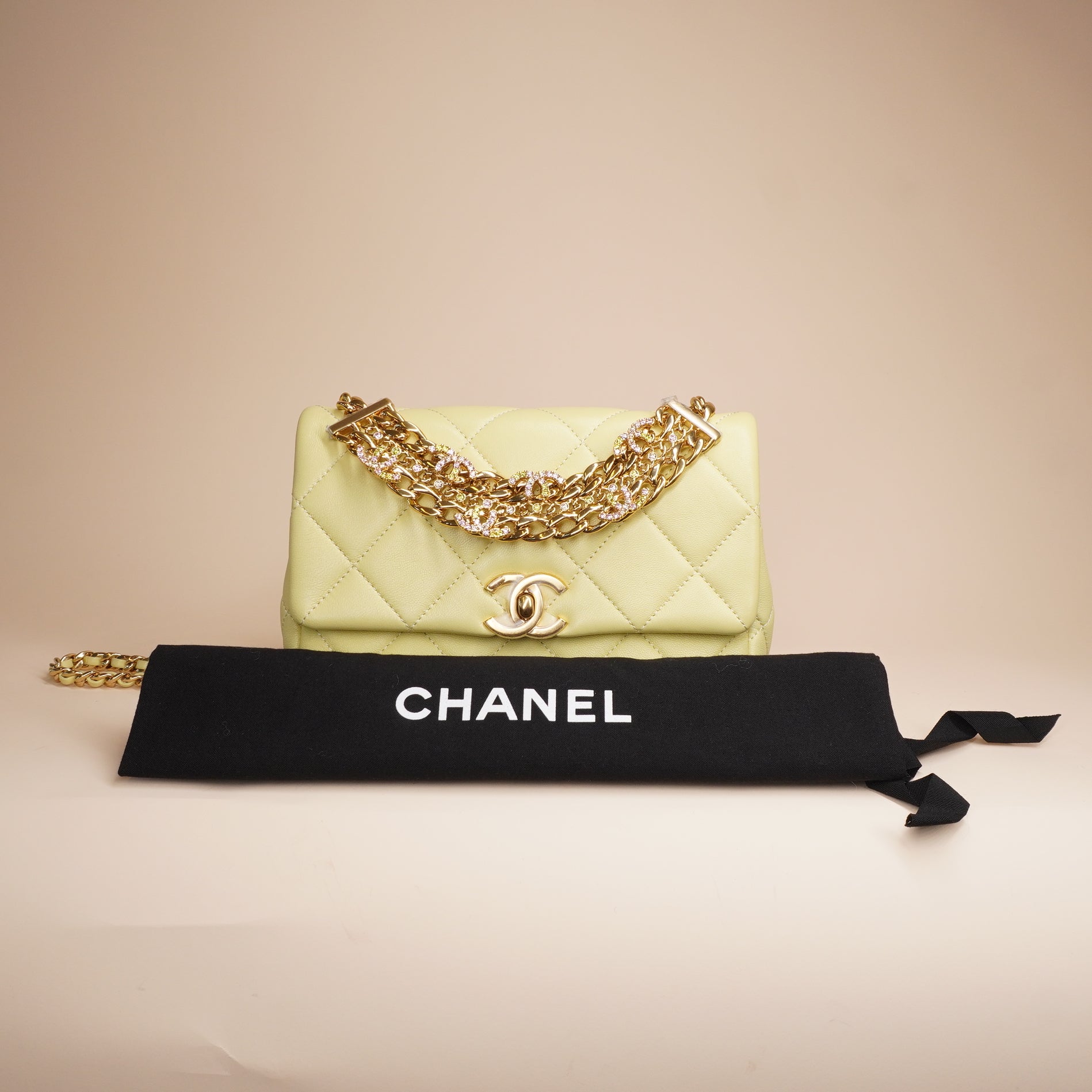 PRE-OWNED CC Small Flap Bag Butteryellow with Chain Top Handle