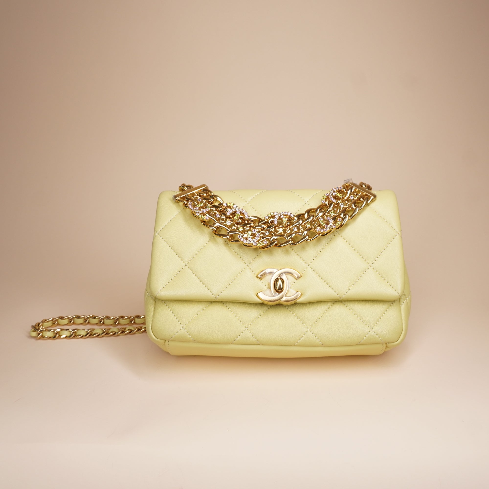 PRE-OWNED CC Small Flap Bag Butteryellow with Chain Top Handle