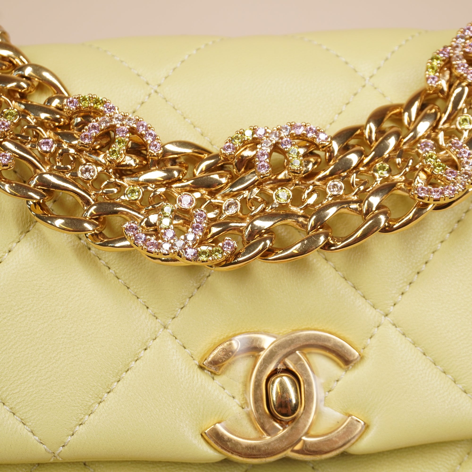 PRE-OWNED CC Small Flap Bag Butteryellow with Chain Top Handle