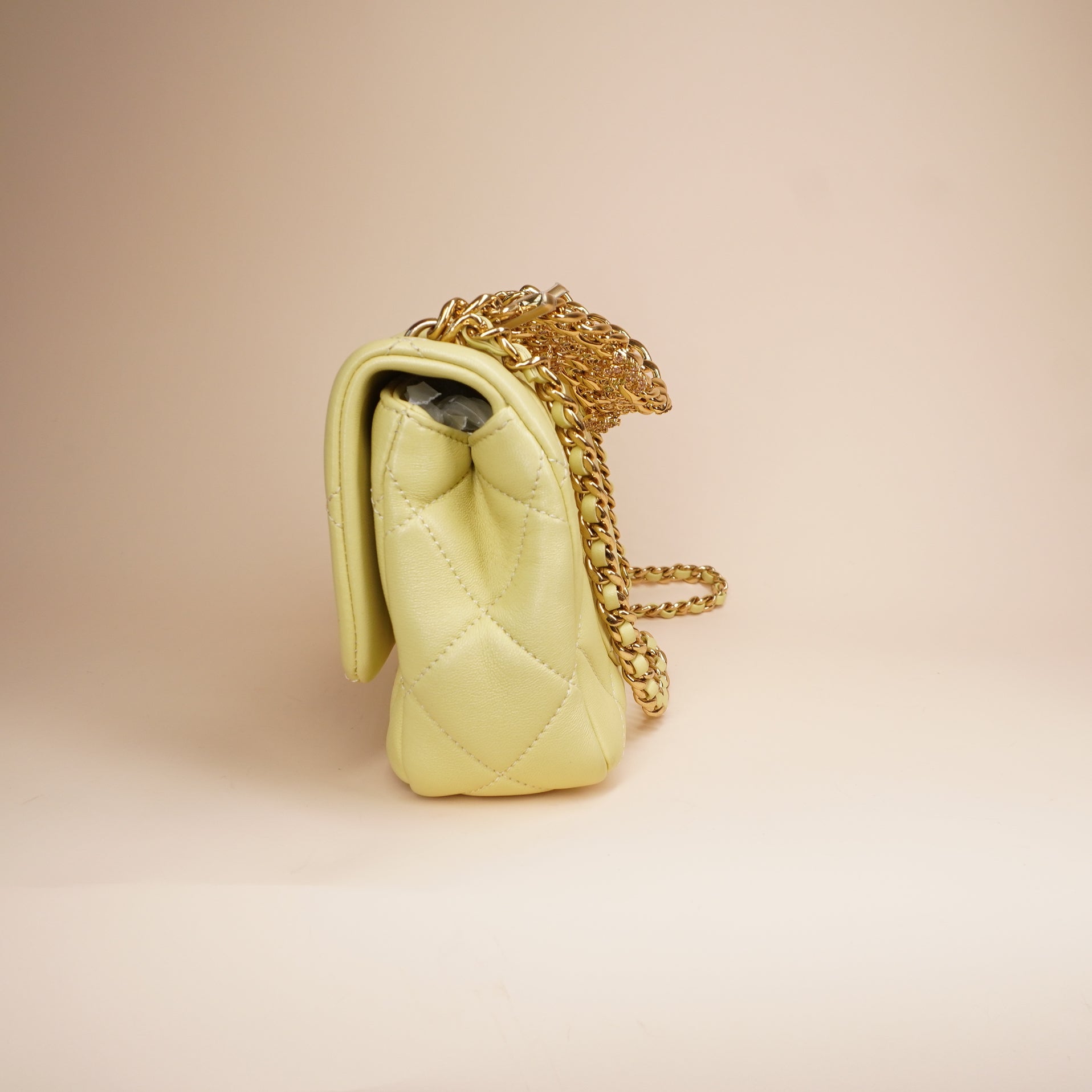 PRE-OWNED CC Small Flap Bag Butteryellow with Chain Top Handle