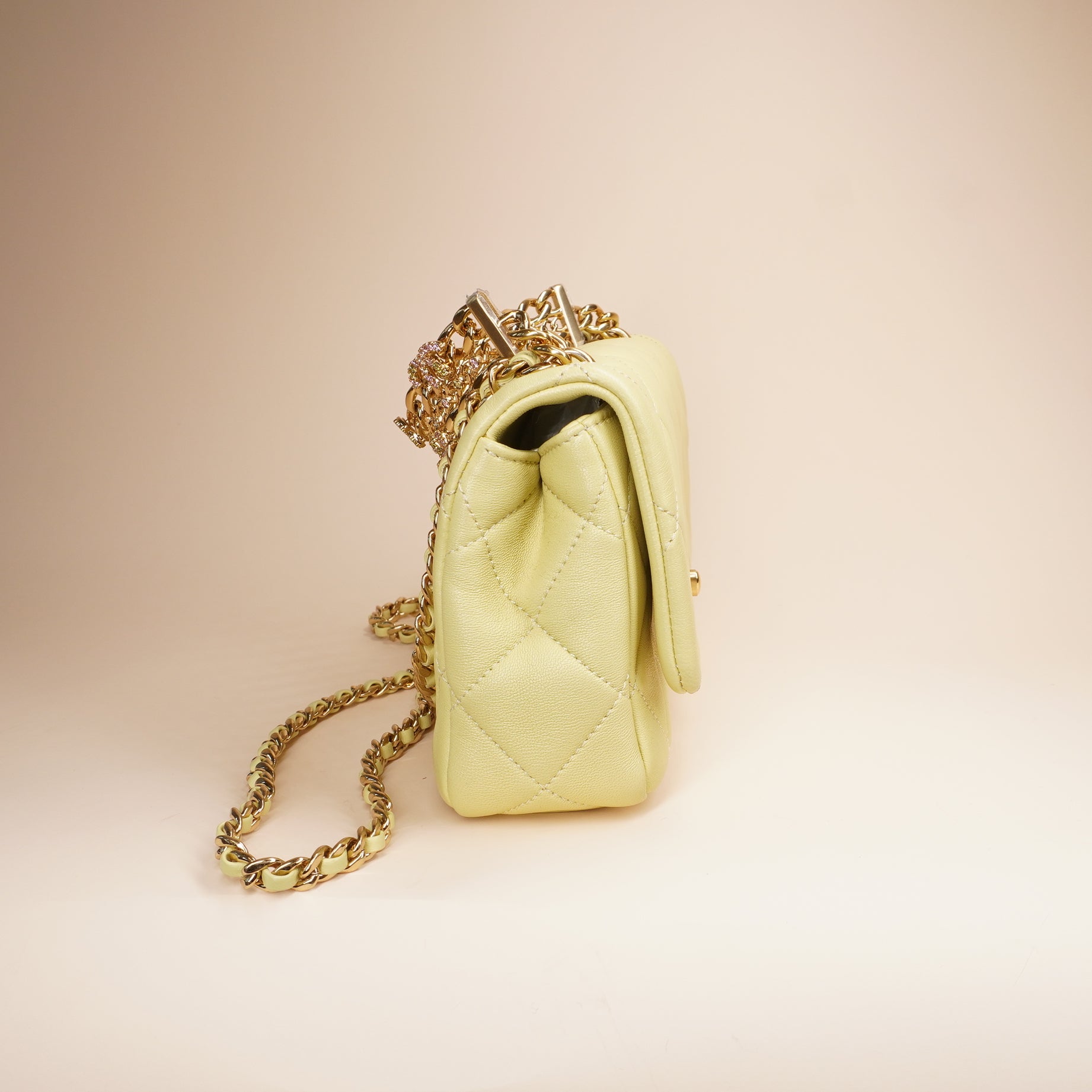 PRE-OWNED CC Small Flap Bag Butteryellow with Chain Top Handle