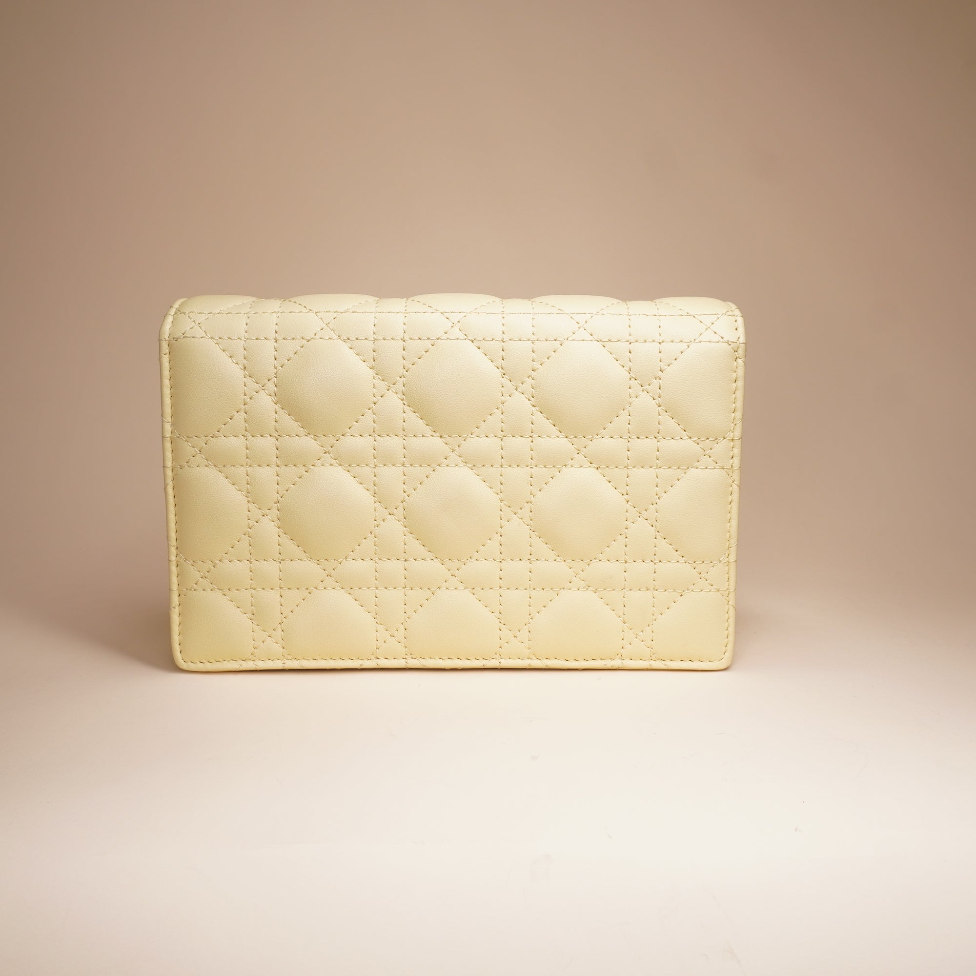 PRE-OWNED Pale Yellow Cannage Quilted Lambskin Leather Miss Dior Chain Pouch
