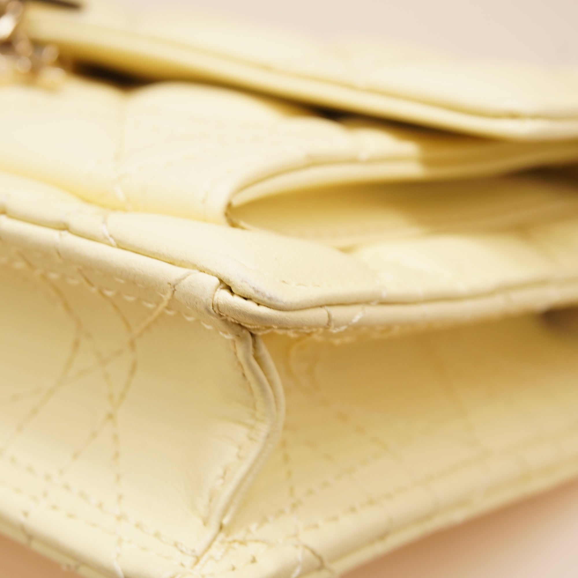 PRE-OWNED Pale Yellow Cannage Quilted Lambskin Leather Miss Dior Chain Pouch