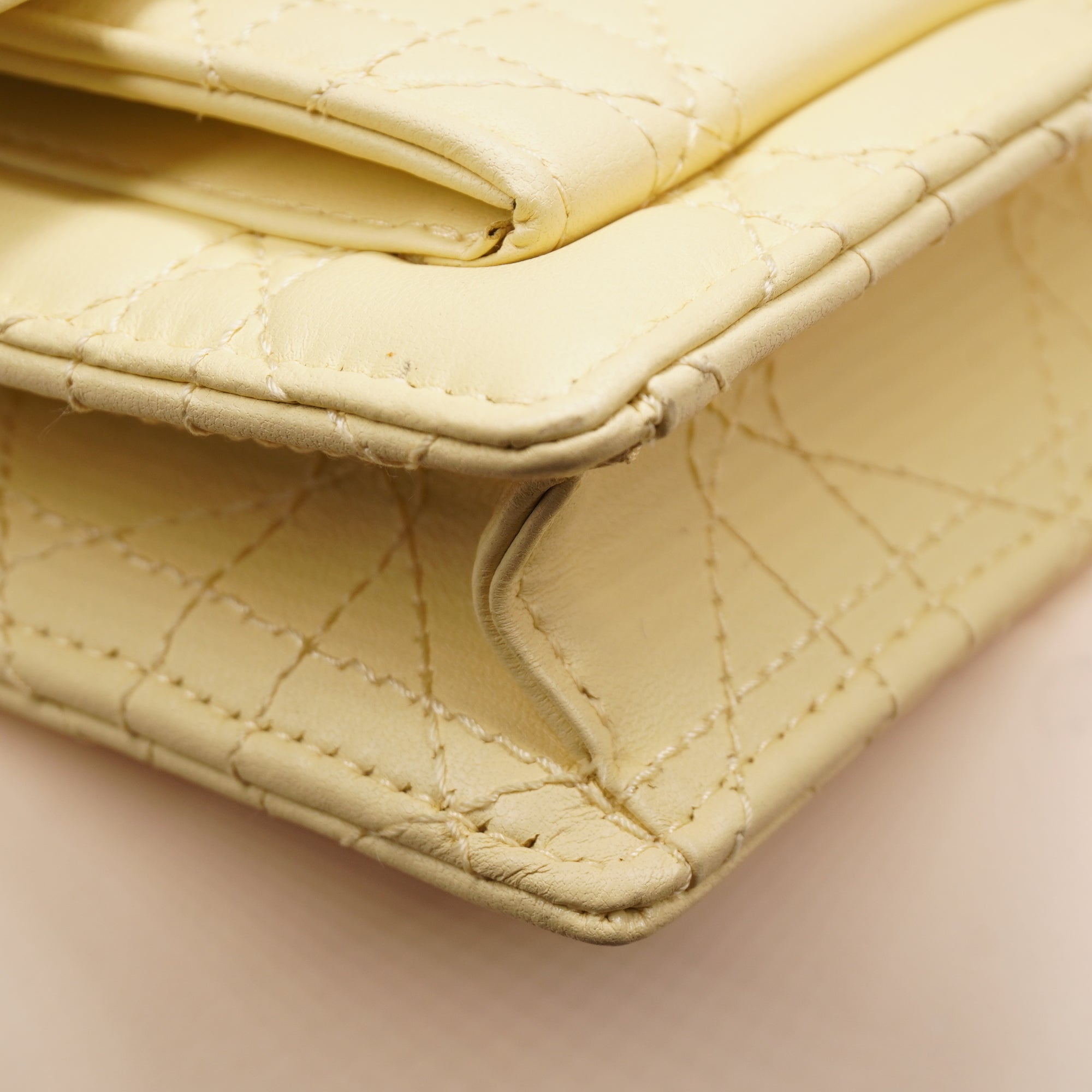 PRE-OWNED Pale Yellow Cannage Quilted Lambskin Leather Miss Dior Chain Pouch
