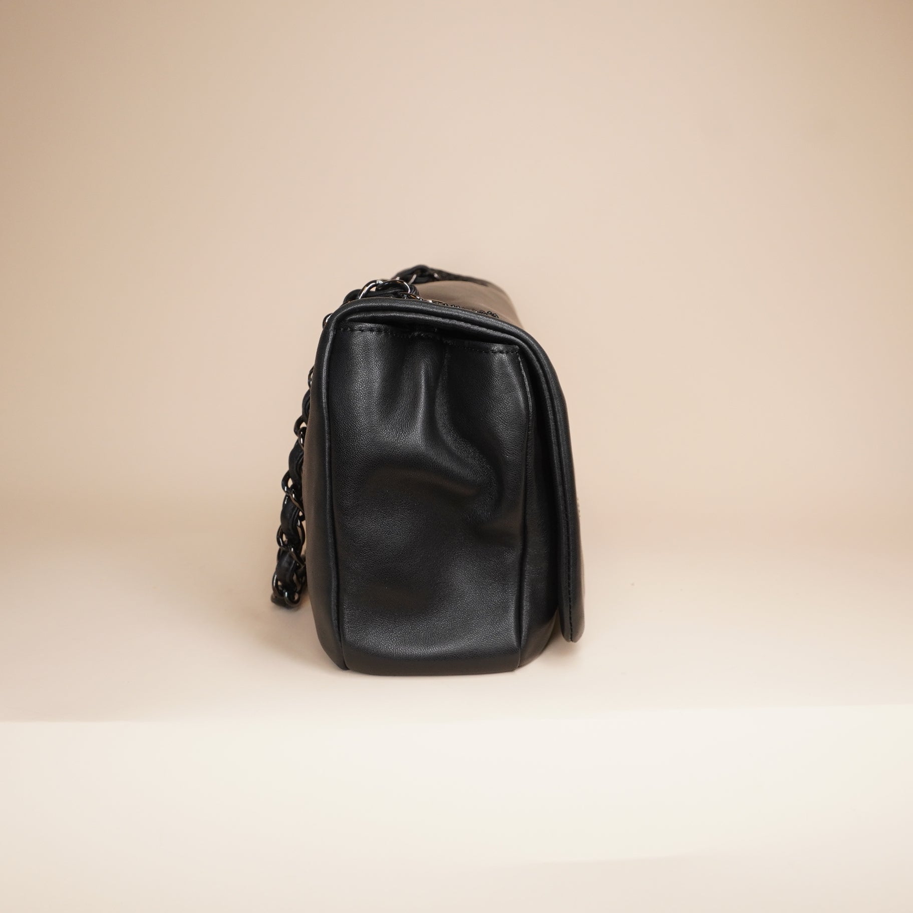 PRE-OWNED Lambskin Studded East West Flap Black