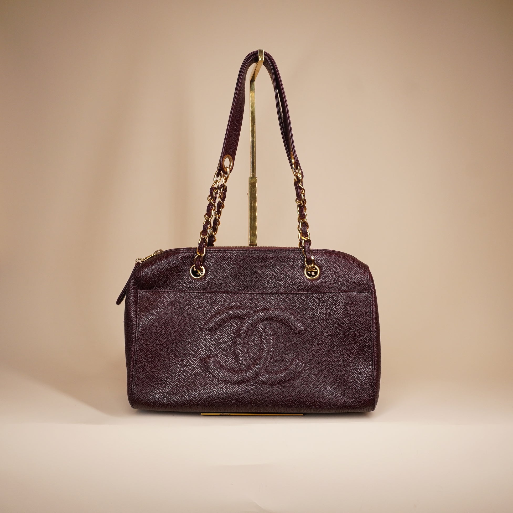 PRE-OWNED CC Burgundy Caviar Leather Vintage Timeless Shoulder Tote