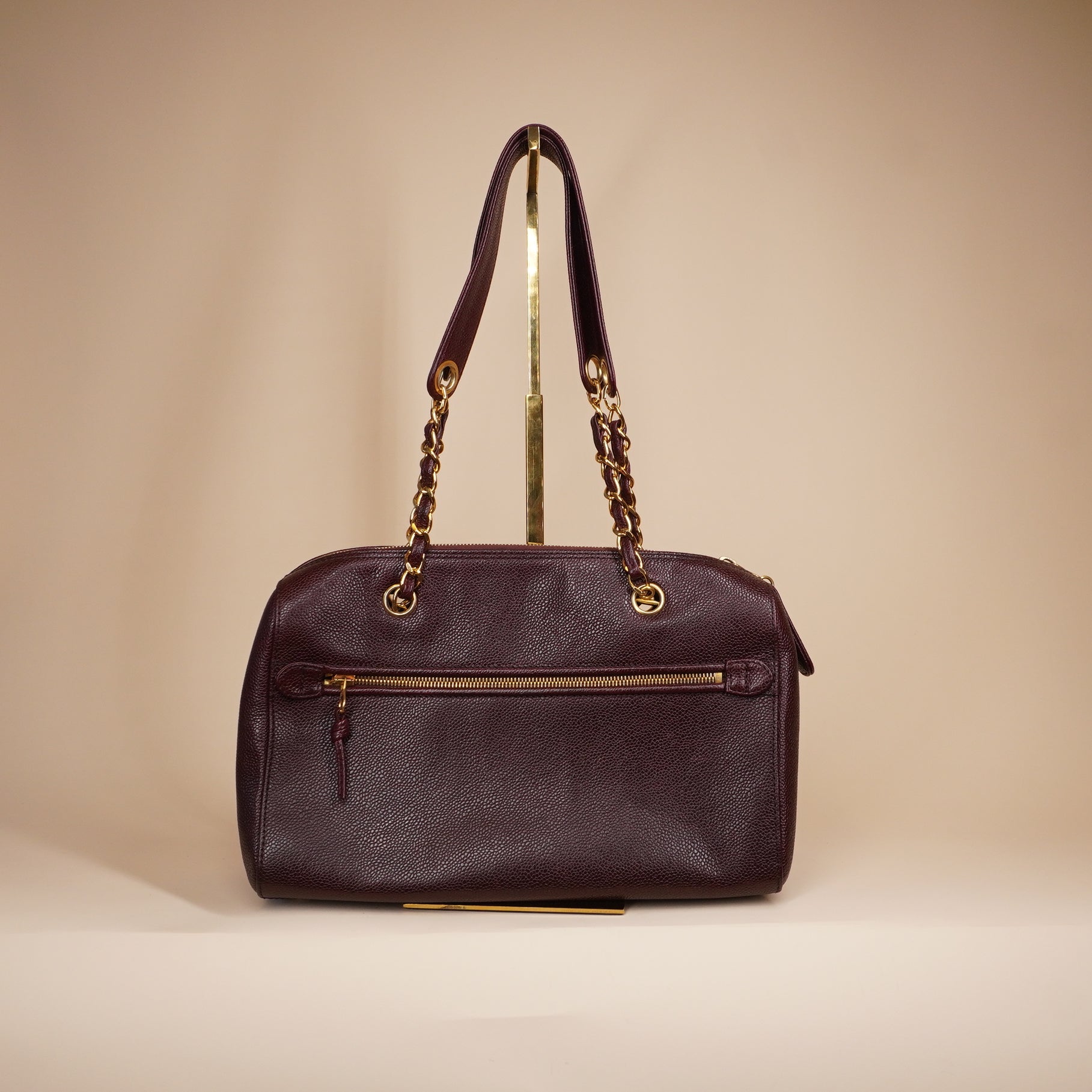 PRE-OWNED CC Burgundy Caviar Leather Vintage Timeless Shoulder Tote
