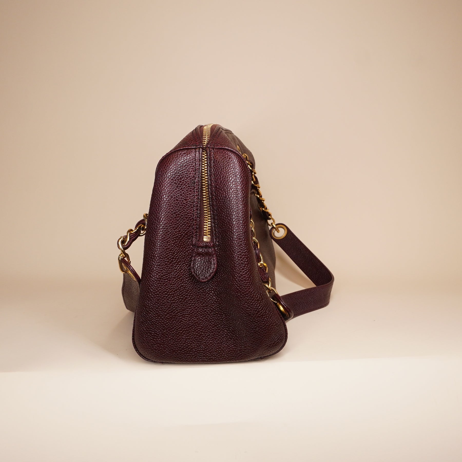 PRE-OWNED CC Burgundy Caviar Leather Vintage Timeless Shoulder Tote