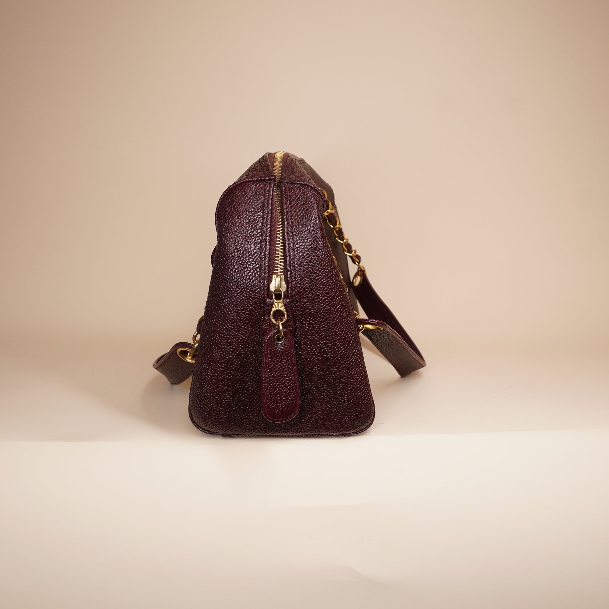 PRE-OWNED CC Burgundy Caviar Leather Vintage Timeless Shoulder Tote