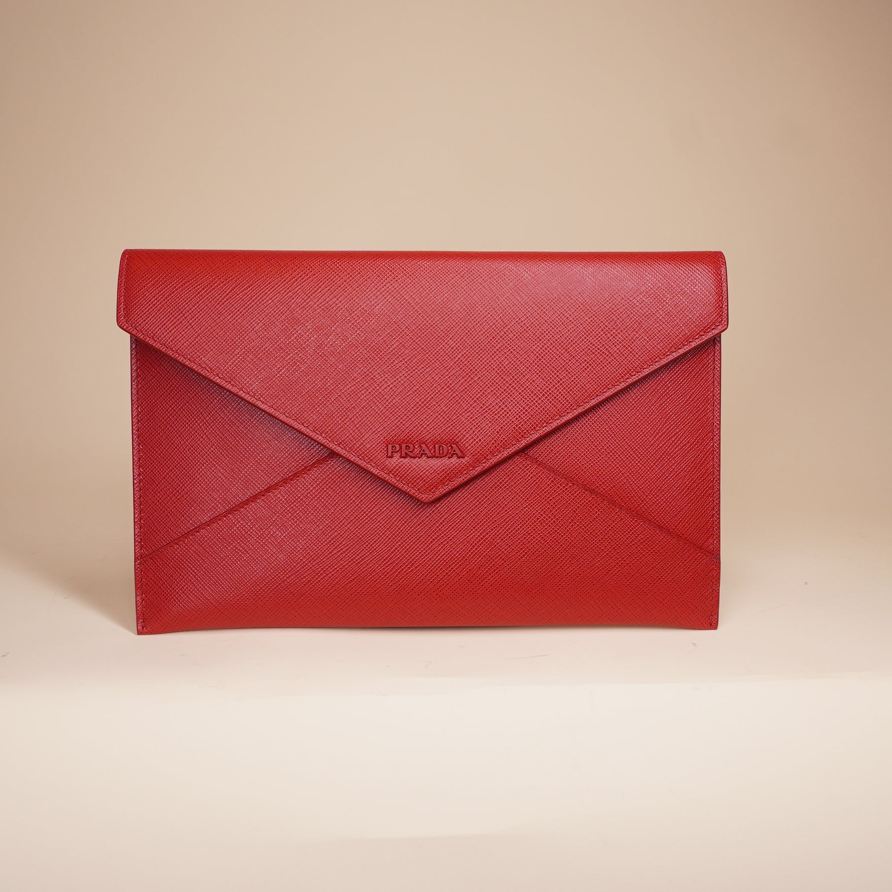 PRE-OWNED Red Saffiano Leather Clutch, Wallet, Coin Purse Set