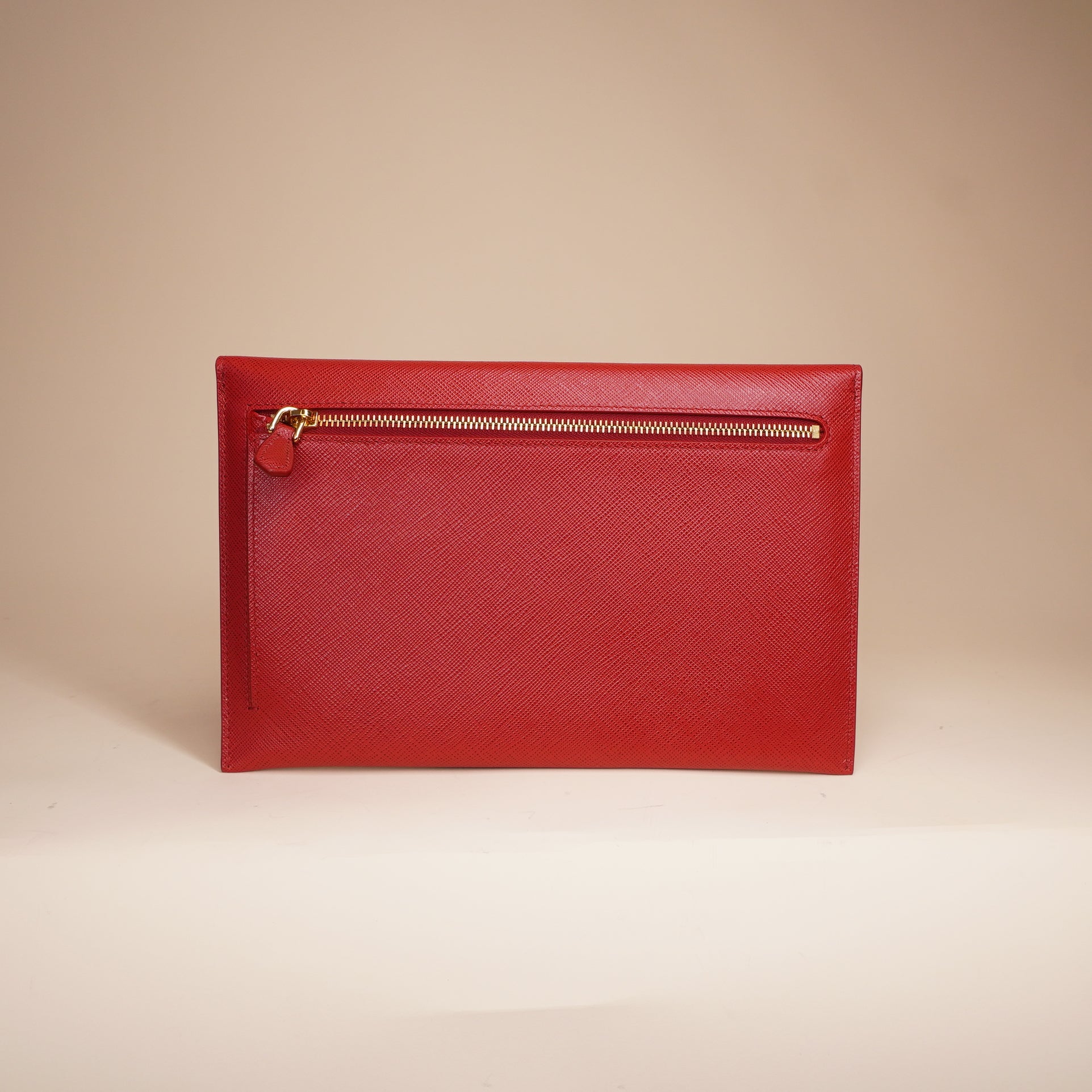 PRE-OWNED Red Saffiano Leather Clutch, Wallet, Coin Purse Set