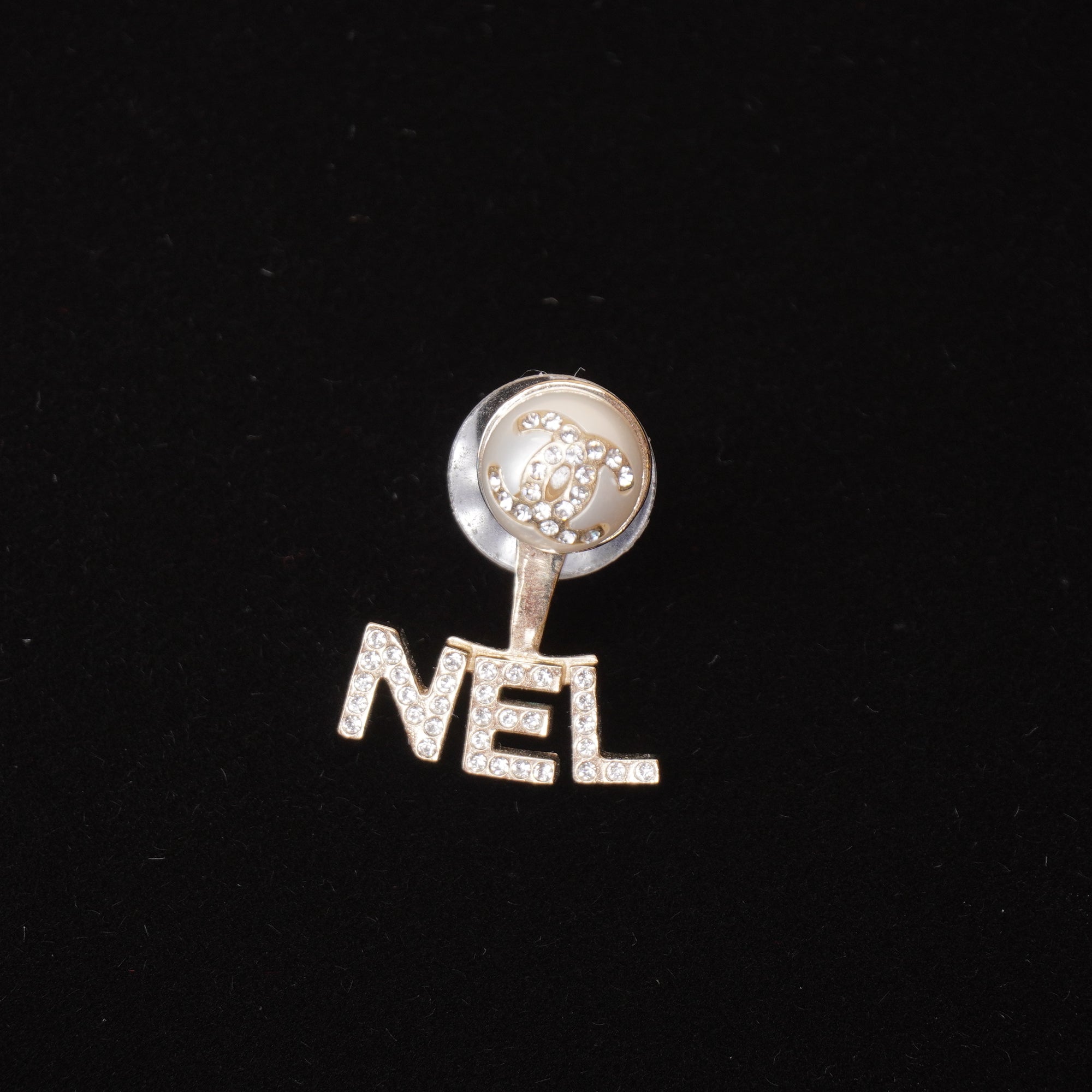 PRE-OWNED CC Pearl Crystal Logo Earrings Gold Pearly White