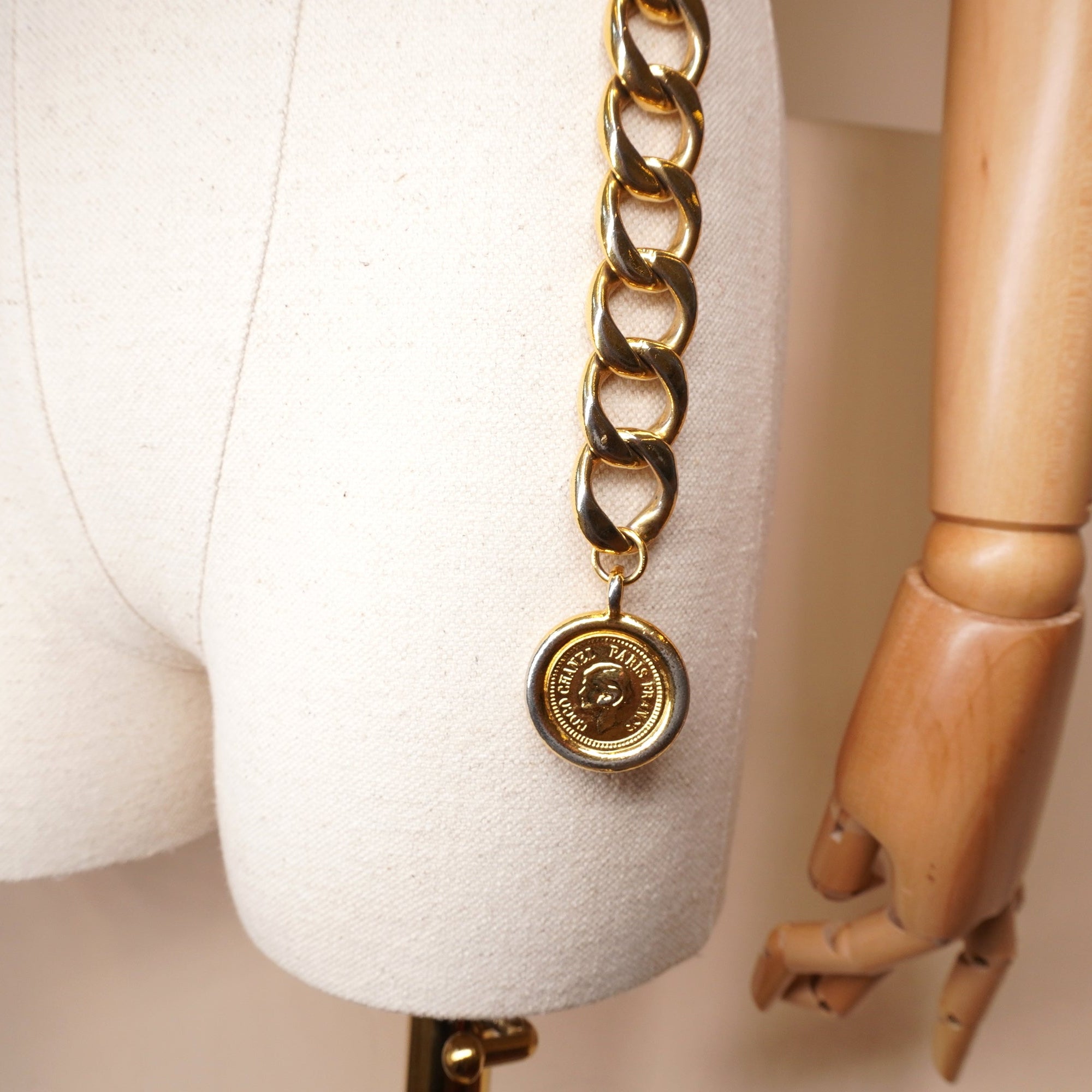 PRE-OWNED CC Gold Chain Belt with Medallion