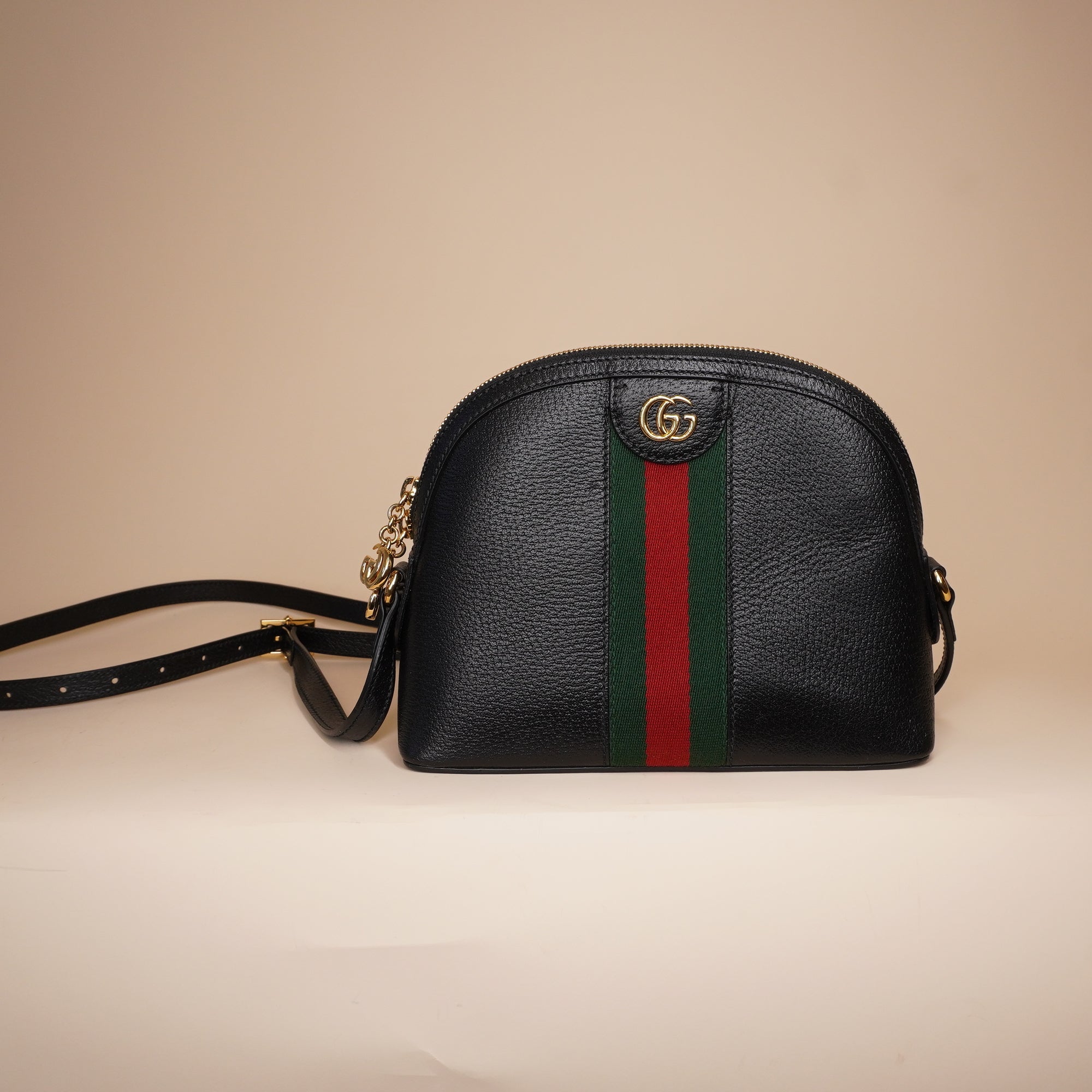 PRE-OWNED GG Calfskin Web Small Ophidia Dome Shoulder Bag Black
