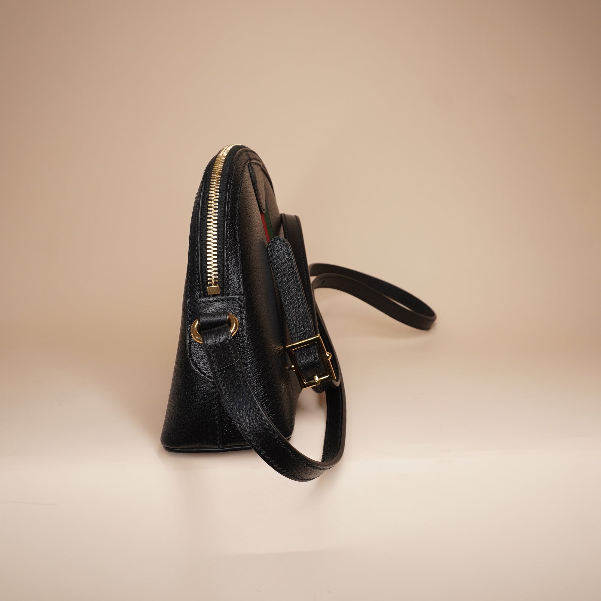 PRE-OWNED GG Calfskin Web Small Ophidia Dome Shoulder Bag Black