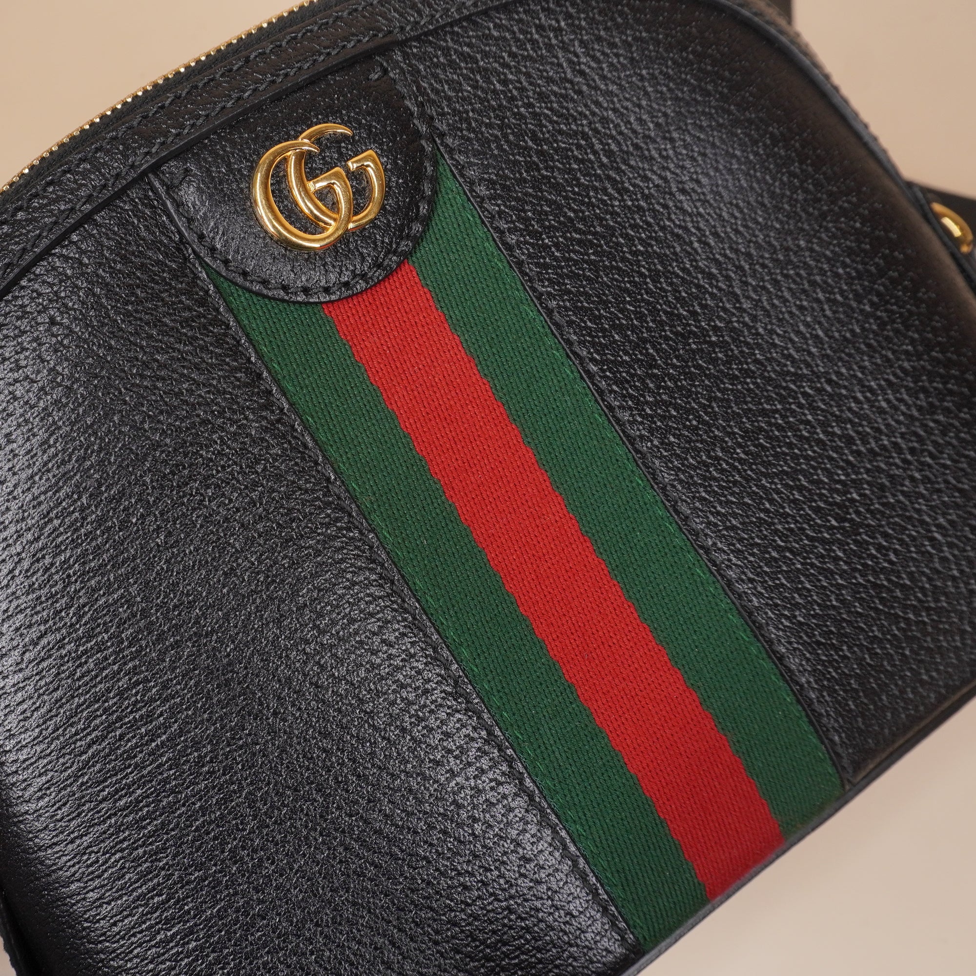 PRE-OWNED GG Calfskin Web Small Ophidia Dome Shoulder Bag Black
