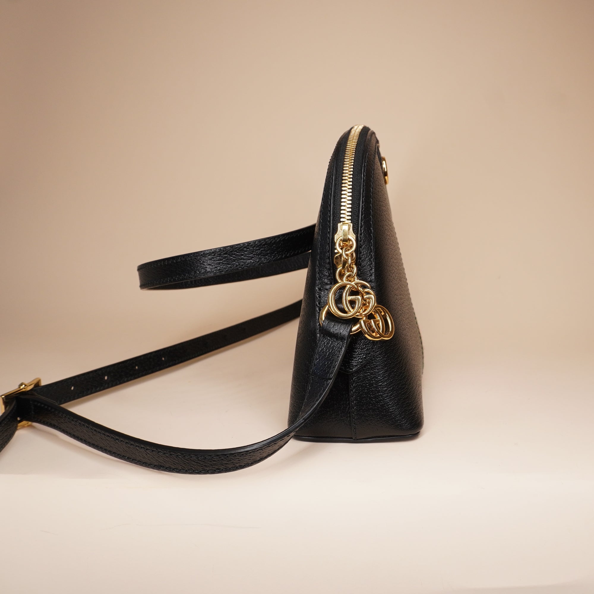 PRE-OWNED GG Calfskin Web Small Ophidia Dome Shoulder Bag Black