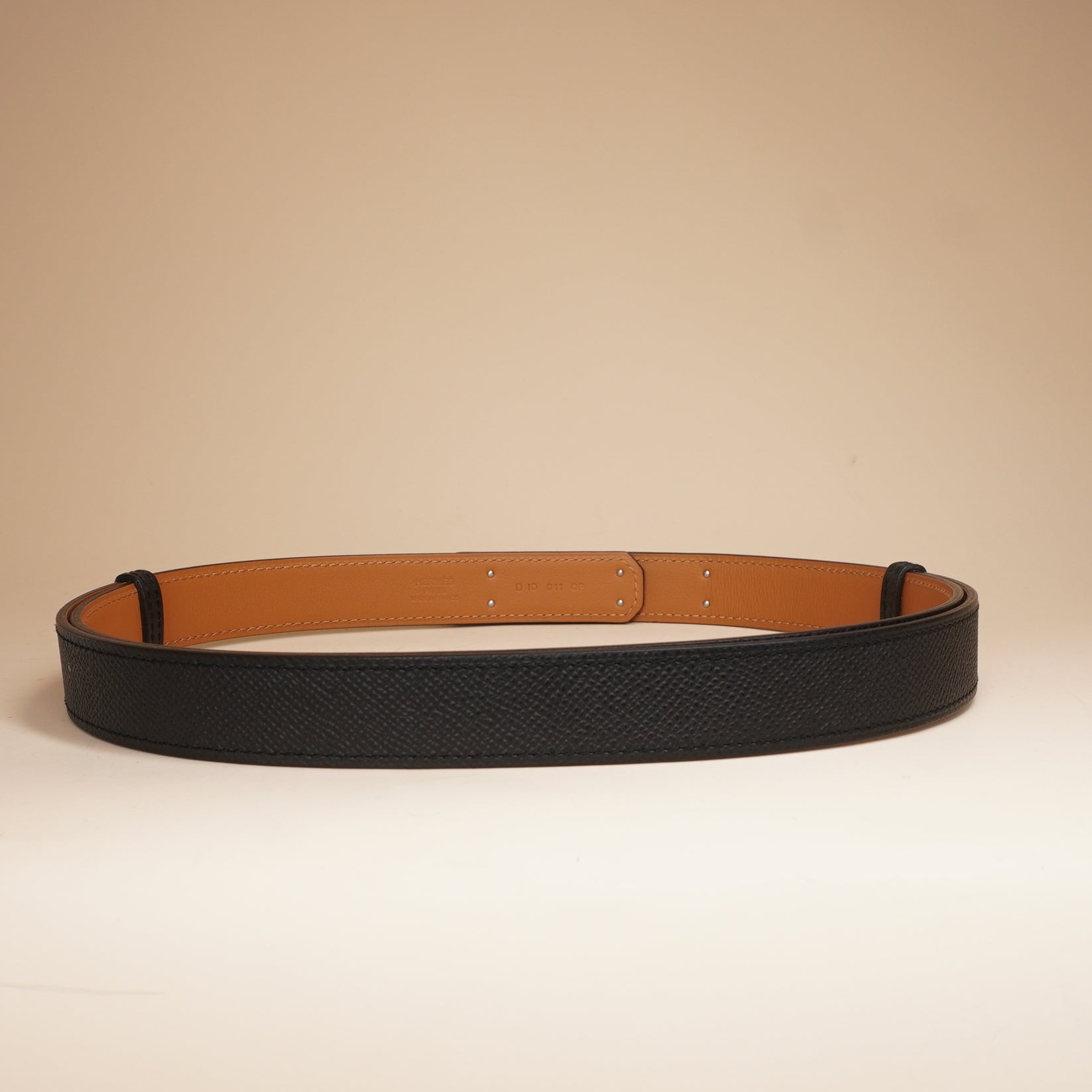 PRE-OWNED Black Leather Kelly Belt with Silver-Tone Hardware