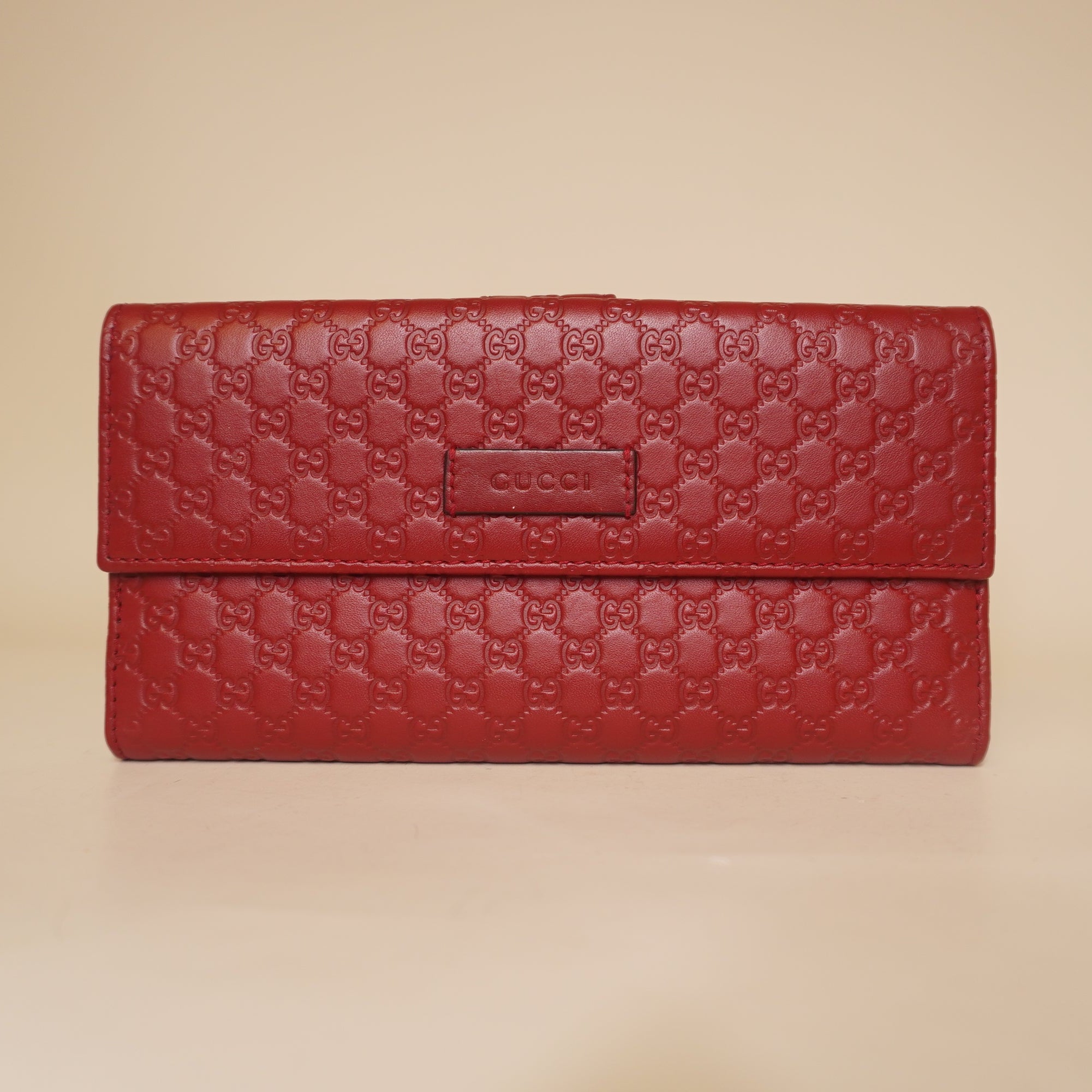 PRE-OWNED GG Red Microguccissima Continental Flap Wallet