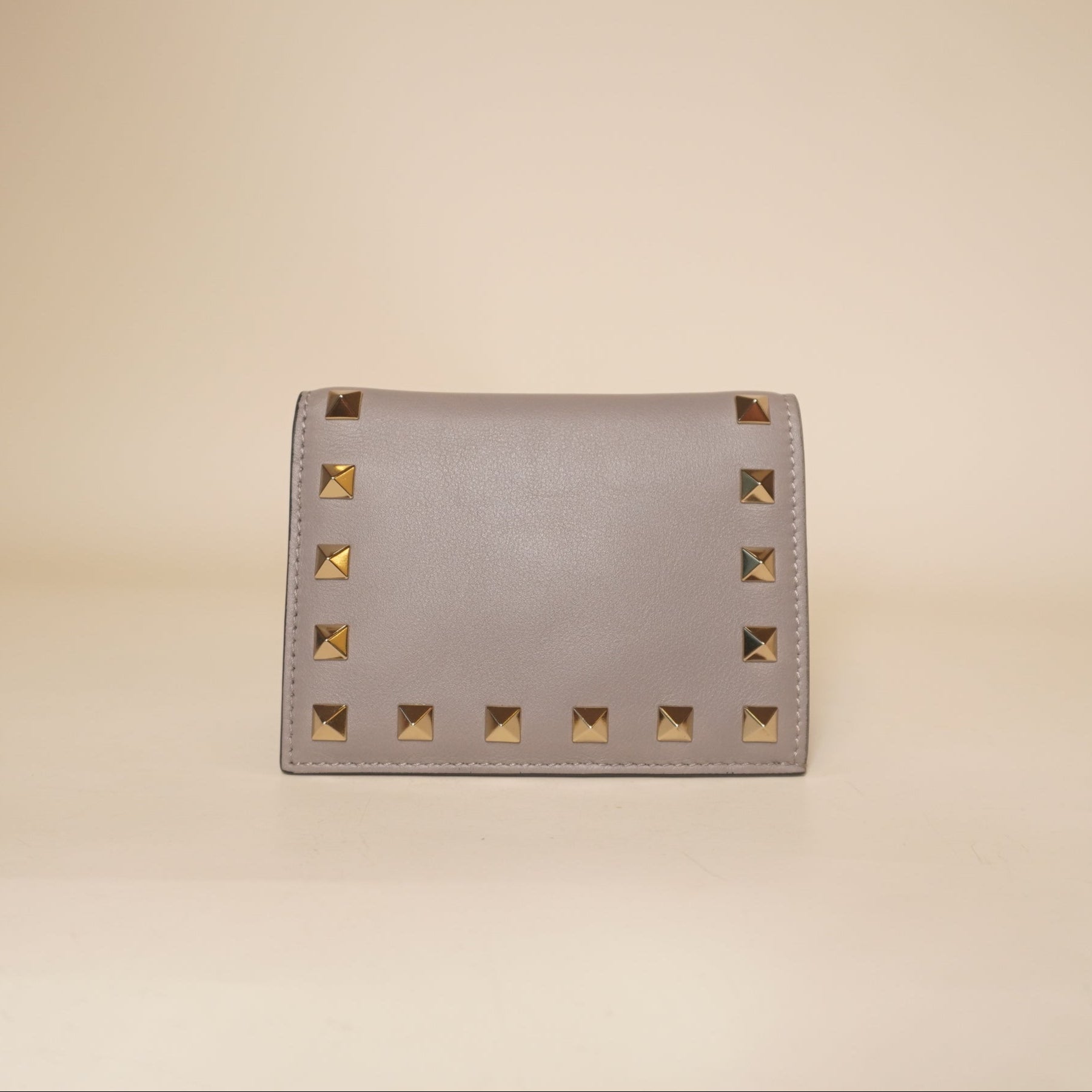 PRE-OWNED Calfskin Rockstud French Flap Wallet Poudre