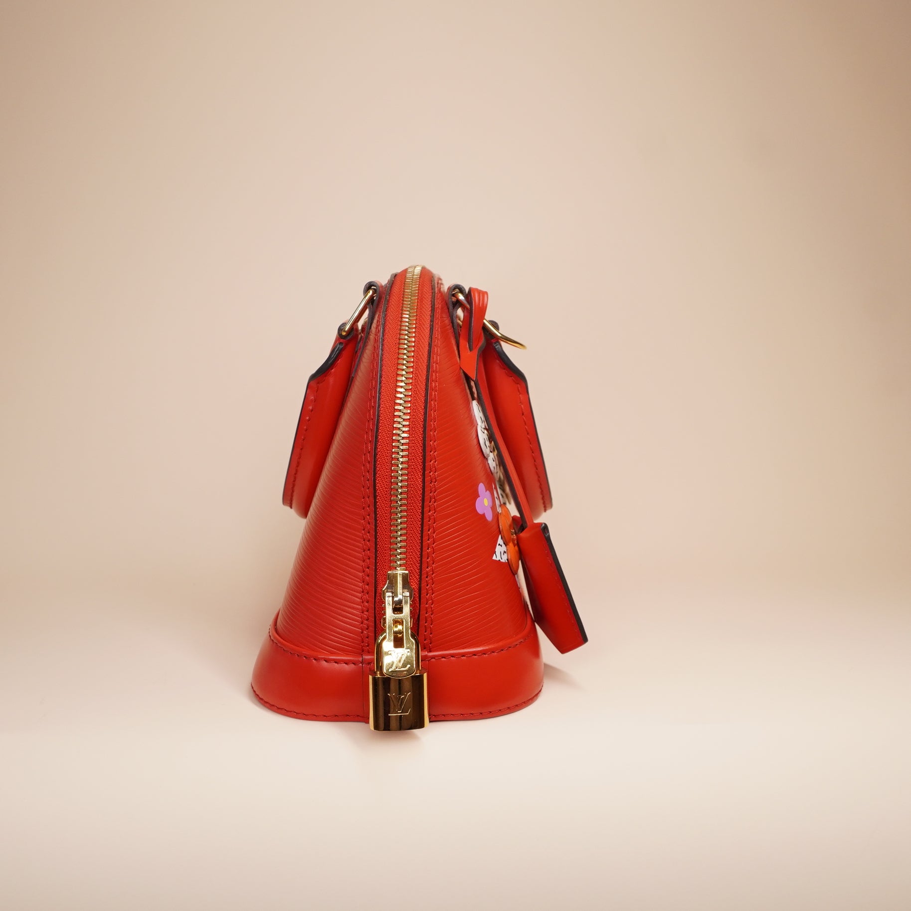 PRE-OWNED LV Red Epi Alma BB Limited Edition Floral Patchwork Shoulder Bag