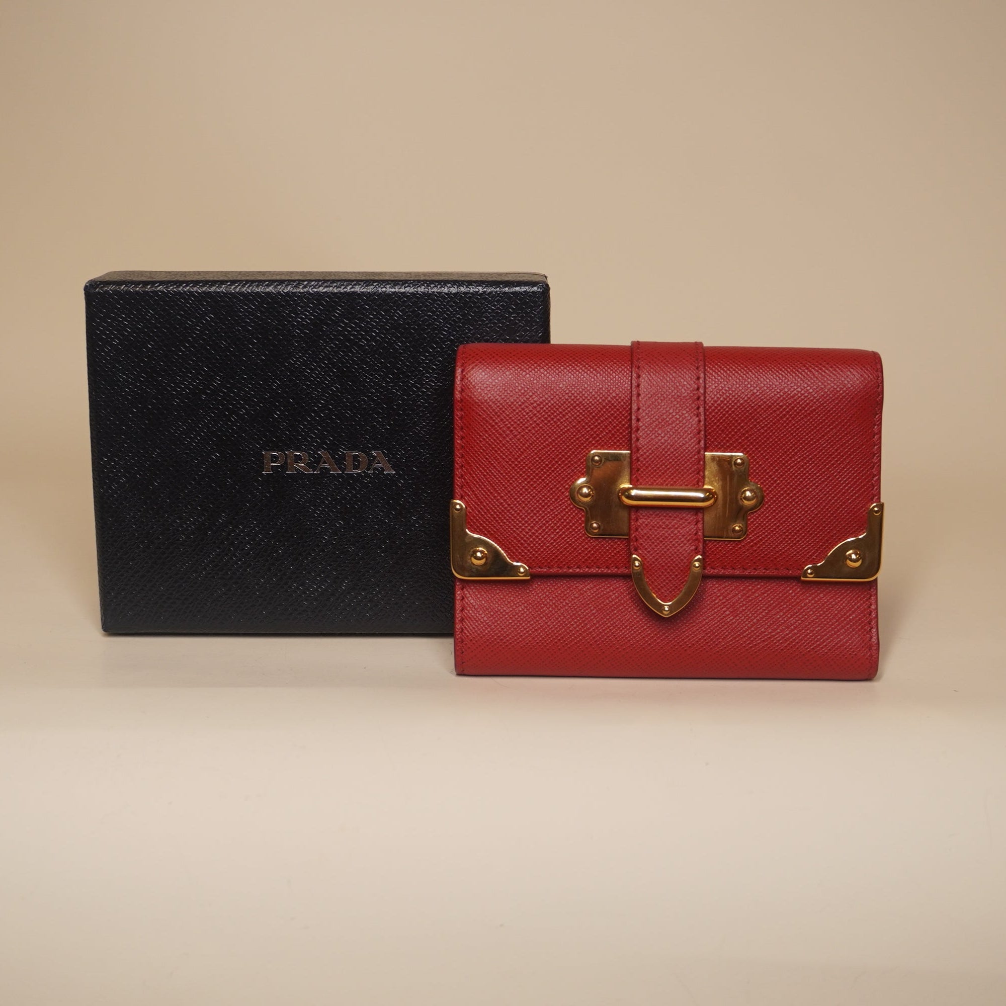PRE-OWNED  Saffiano Cahier Compact Flap Wallet Red