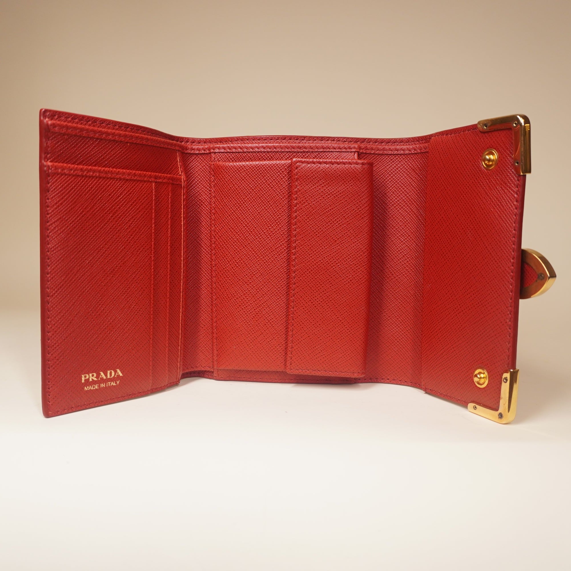 PRE-OWNED  Saffiano Cahier Compact Flap Wallet Red