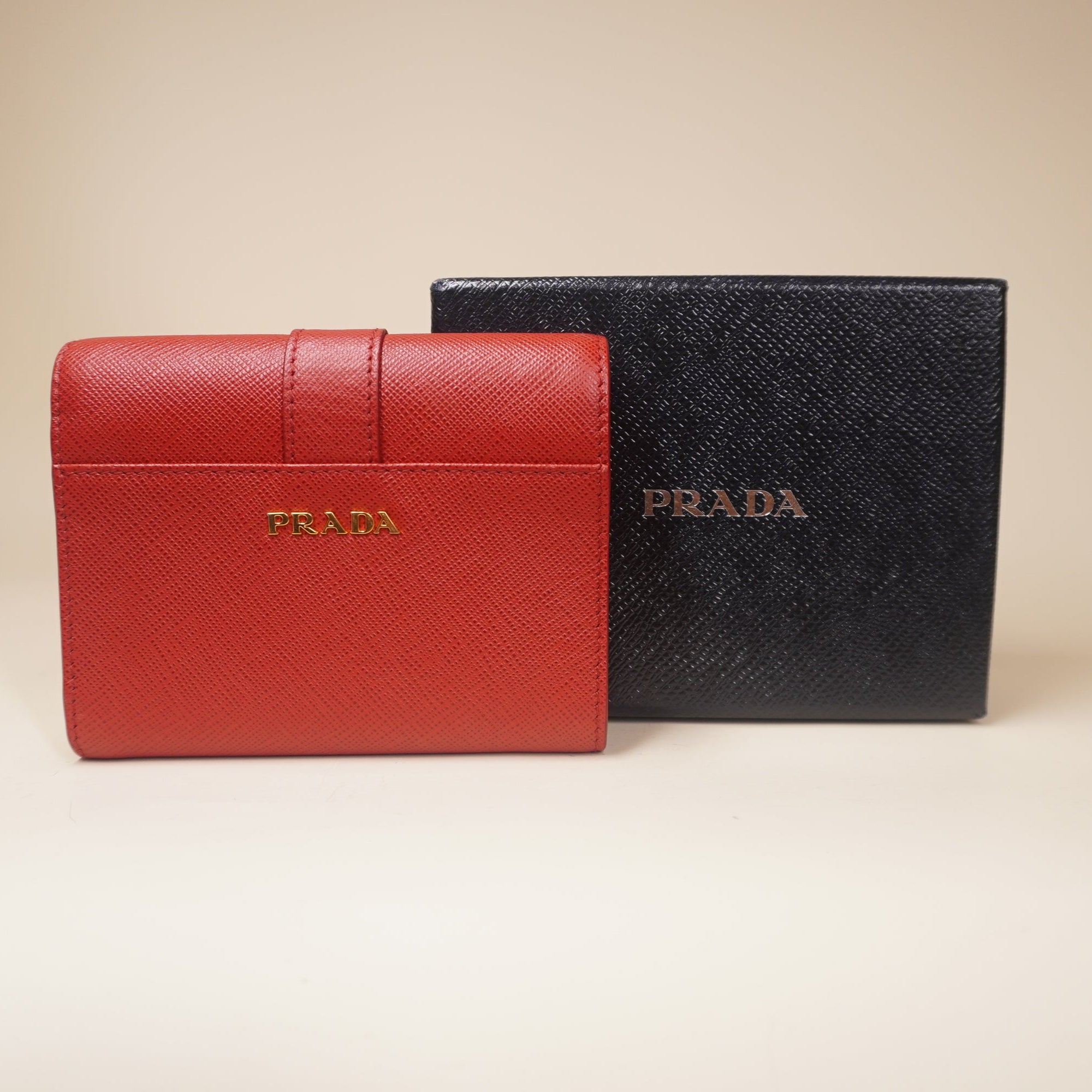 PRE-OWNED  Saffiano Cahier Compact Flap Wallet Red