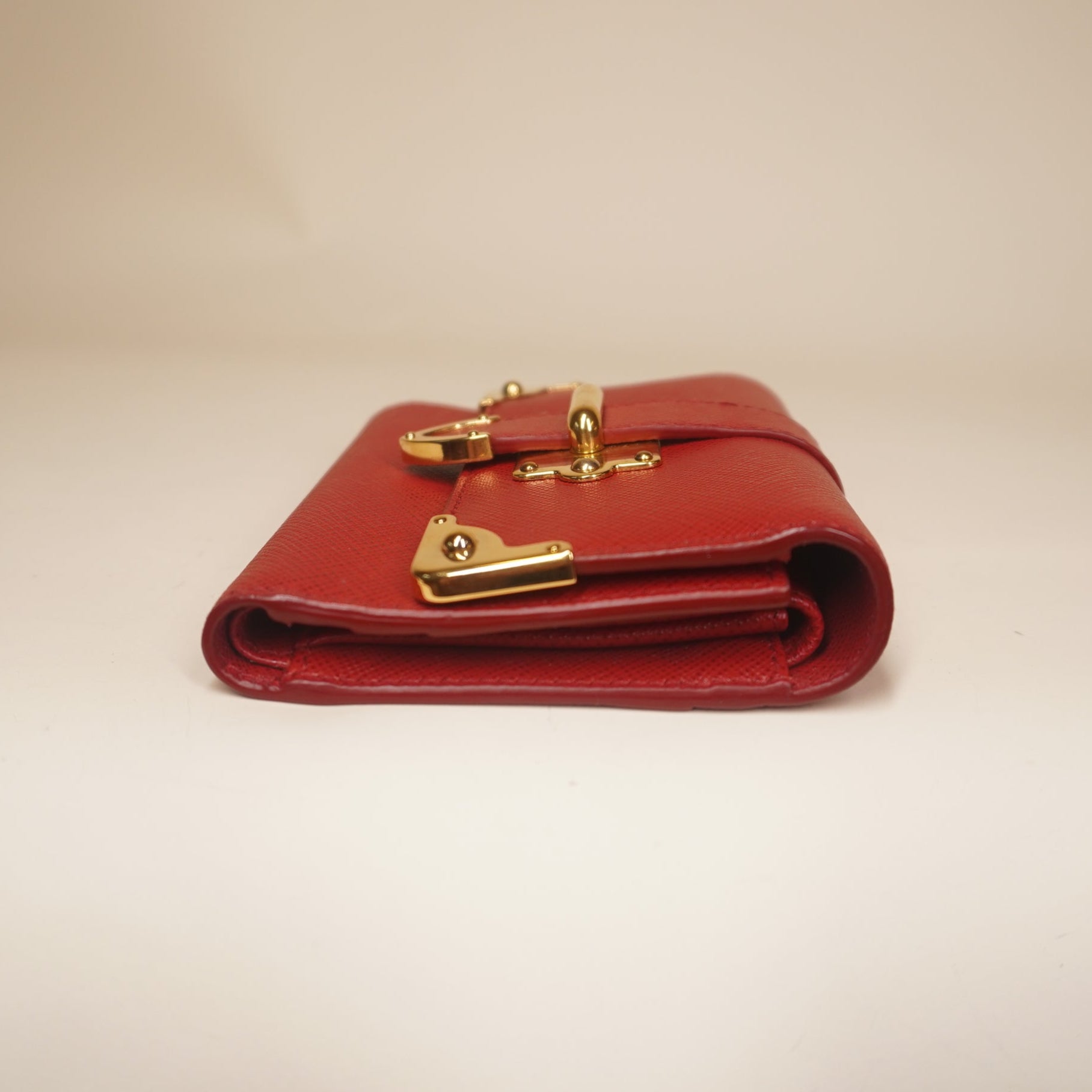 PRE-OWNED  Saffiano Cahier Compact Flap Wallet Red