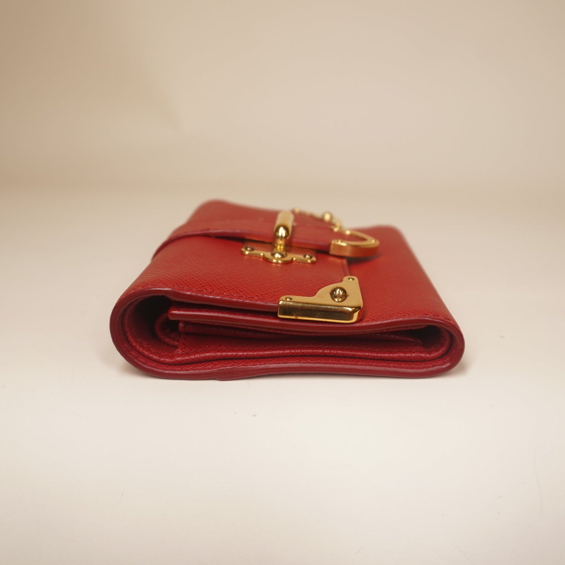 PRE-OWNED  Saffiano Cahier Compact Flap Wallet Red