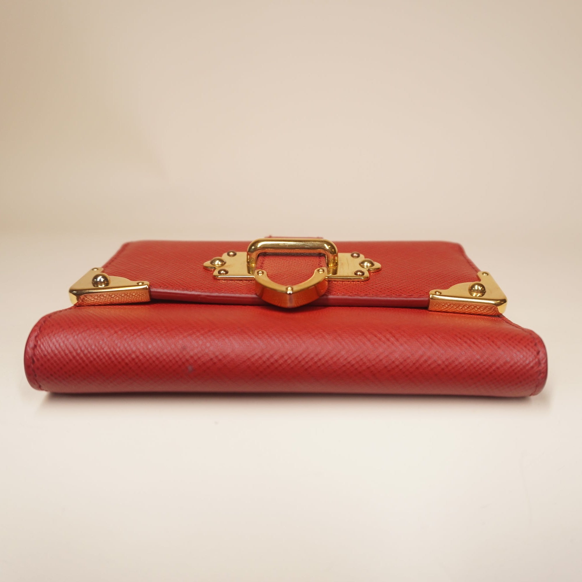 PRE-OWNED  Saffiano Cahier Compact Flap Wallet Red