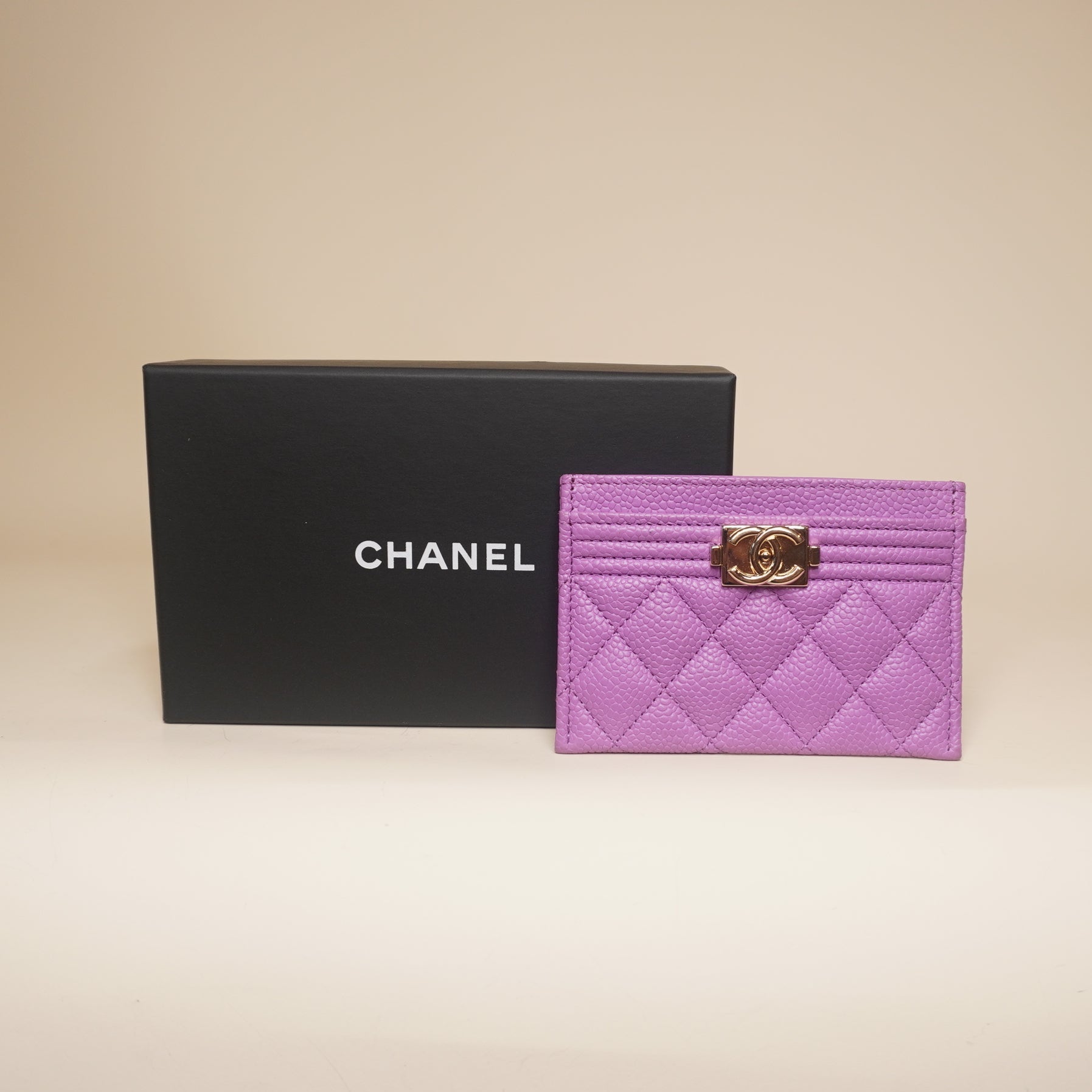 PRE-OWNED CC Purple Caviar Quilted Boy Card Holder