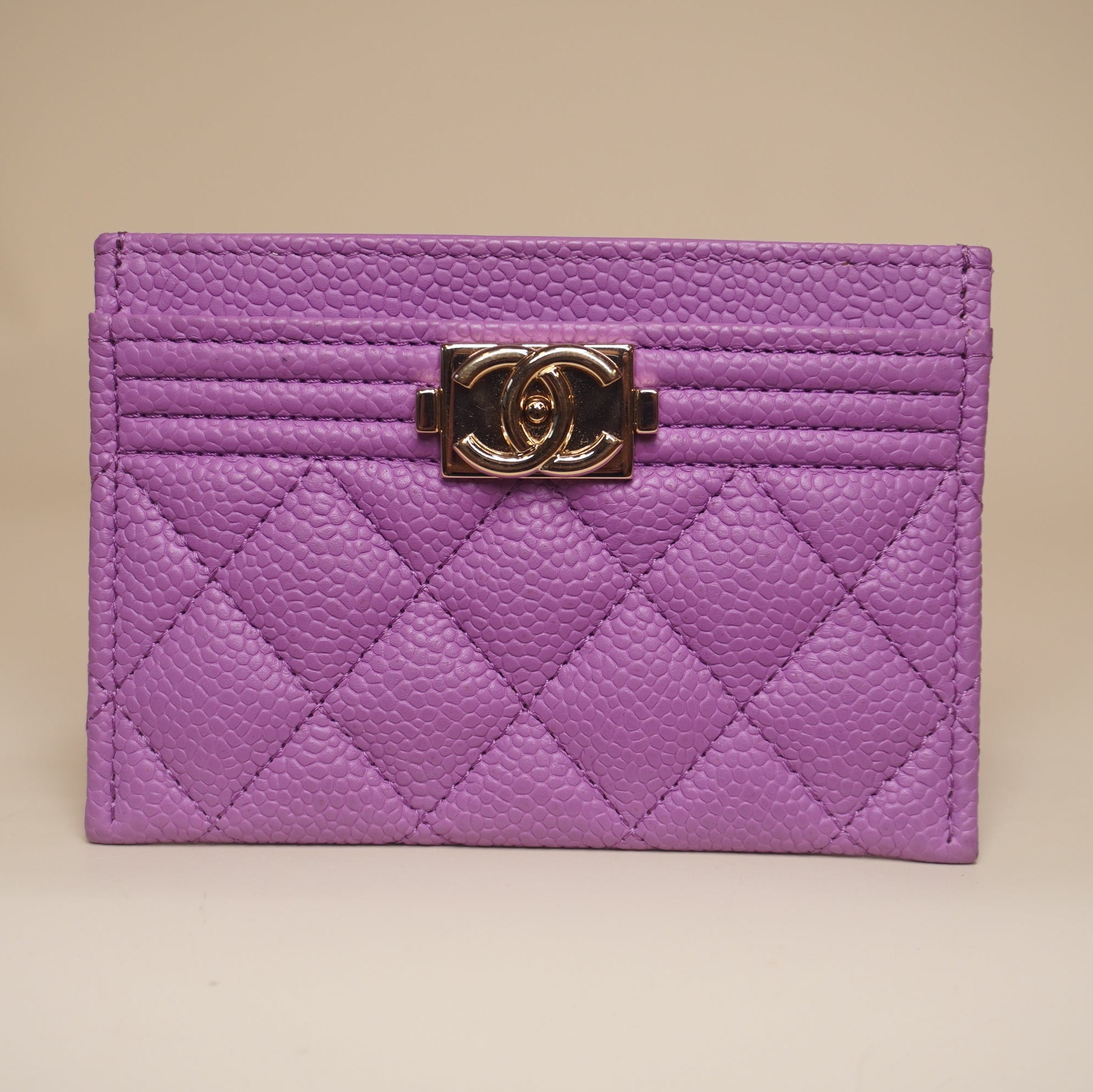 PRE-OWNED CC Purple Caviar Quilted Boy Card Holder
