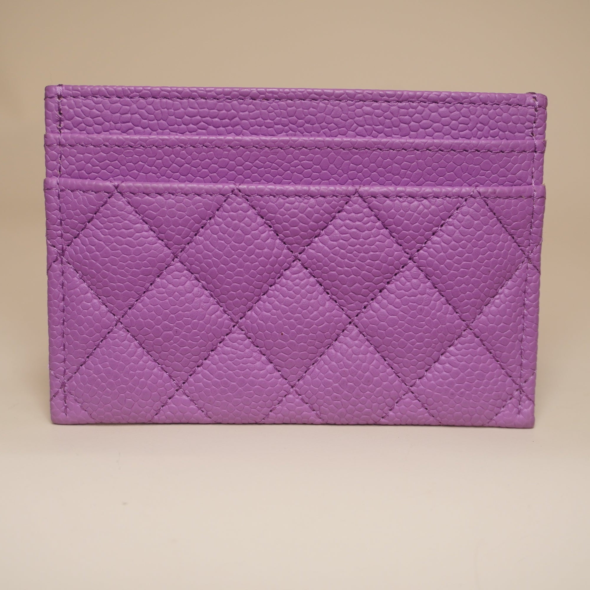 PRE-OWNED CC Purple Caviar Quilted Boy Card Holder