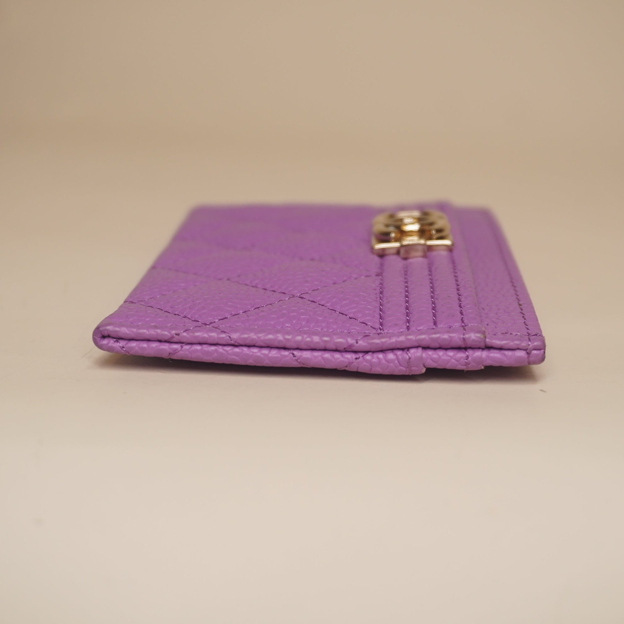 PRE-OWNED CC Purple Caviar Quilted Boy Card Holder
